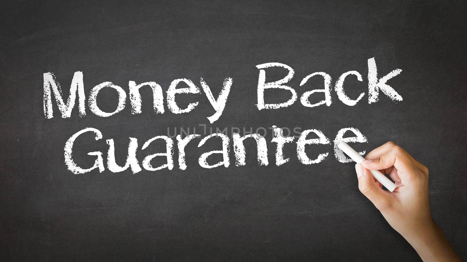A person drawing and pointing at a Money Back Guarantee Chalk Illustration