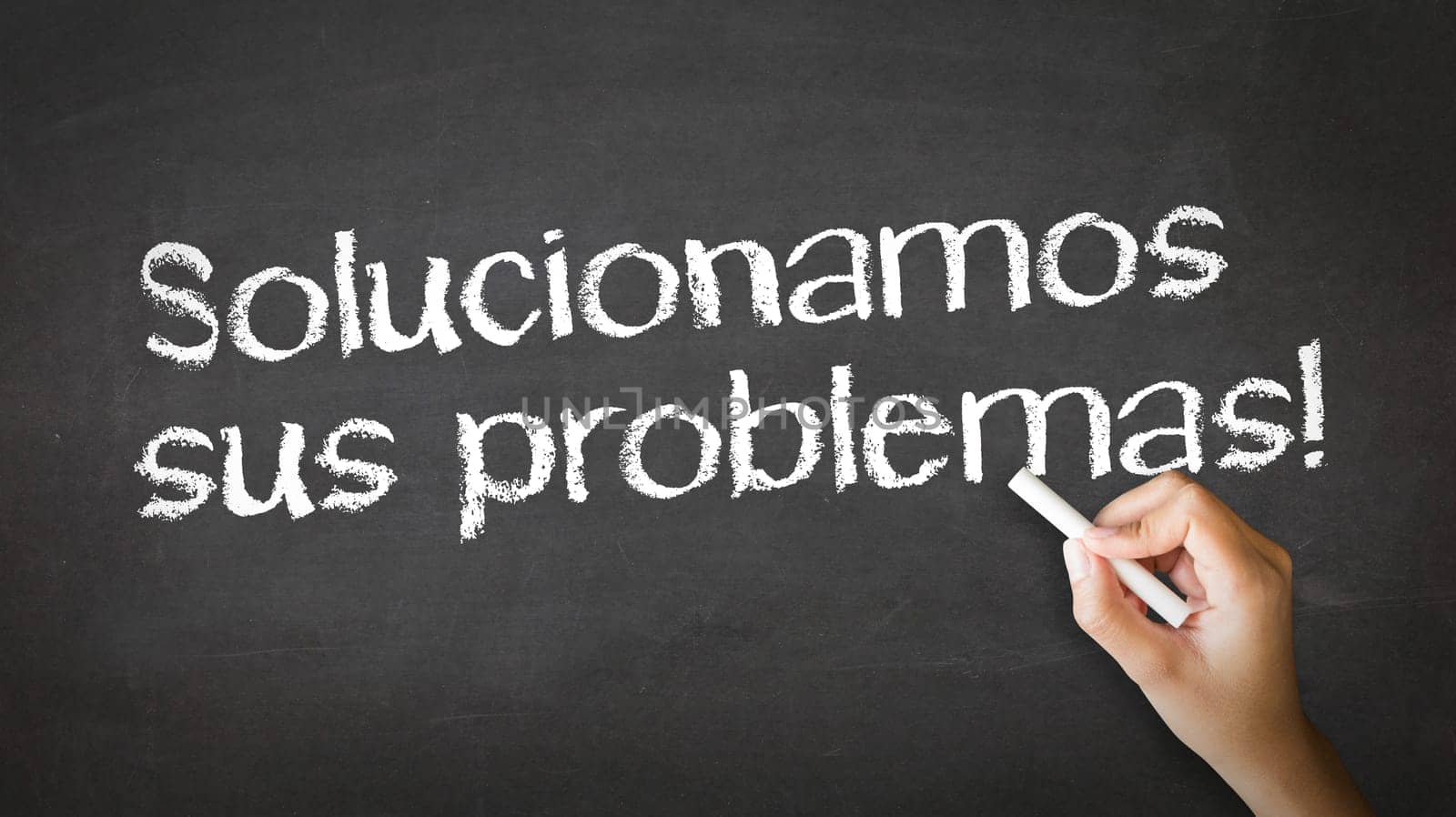 A person drawing and pointing at a We Solve Problems Chalk Illustration