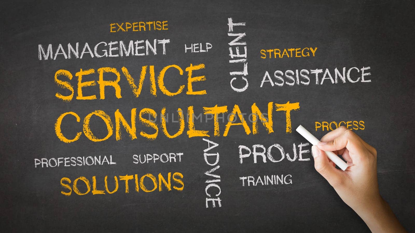 A person drawing and pointing at a Service Consultant Chalk Illustration