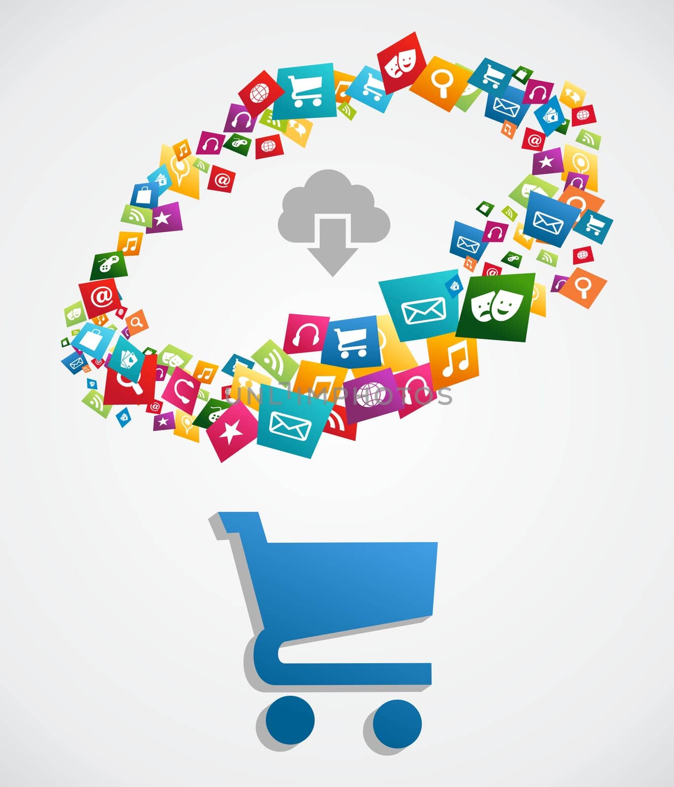 Online social media shopping icon set concept background. Vector illustration layered for easy manipulation and custom coloring.
