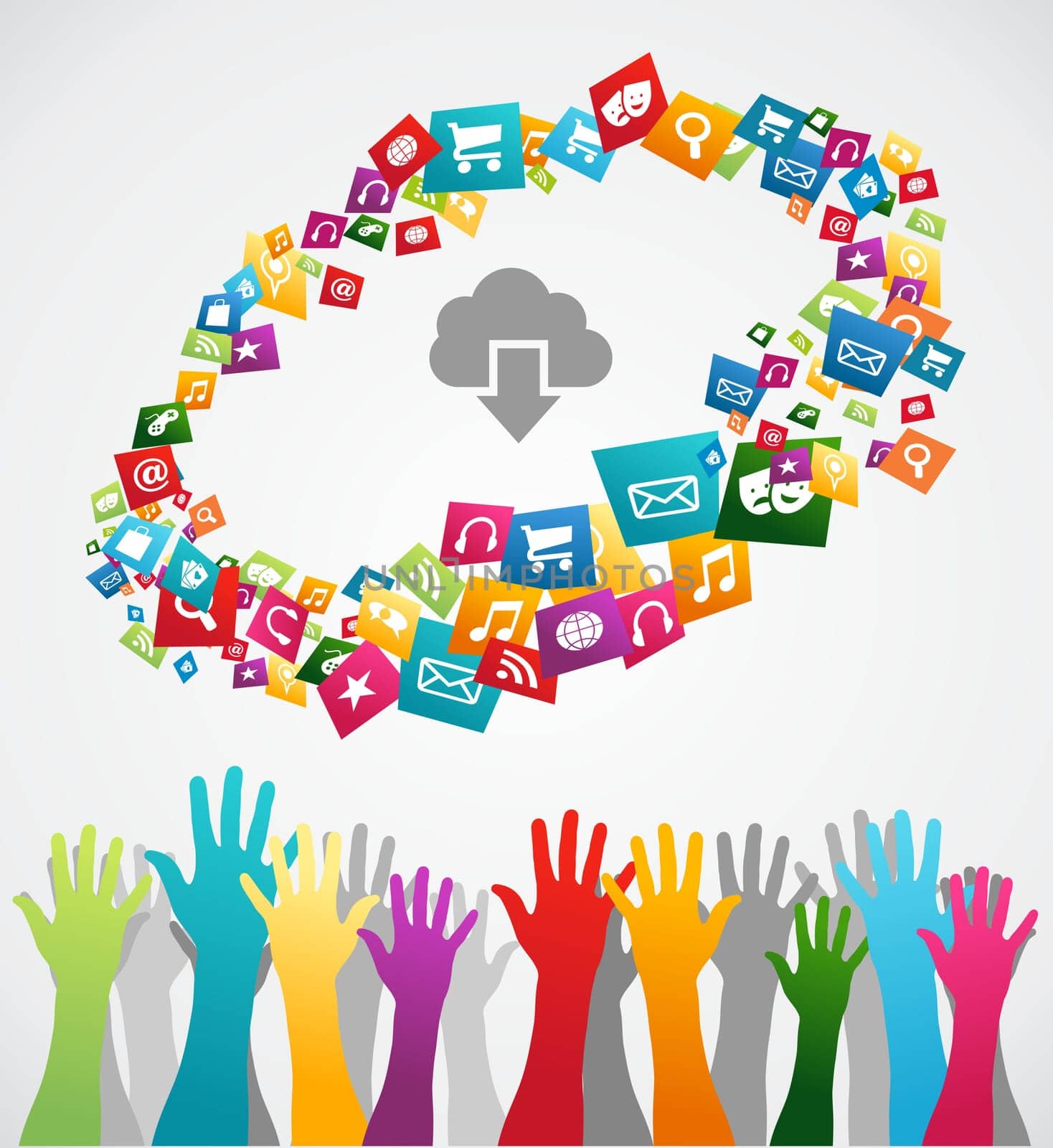 Cloud computing smartphone web applications icon set concept background. Vector illustration layered for easy manipulation and custom coloring.