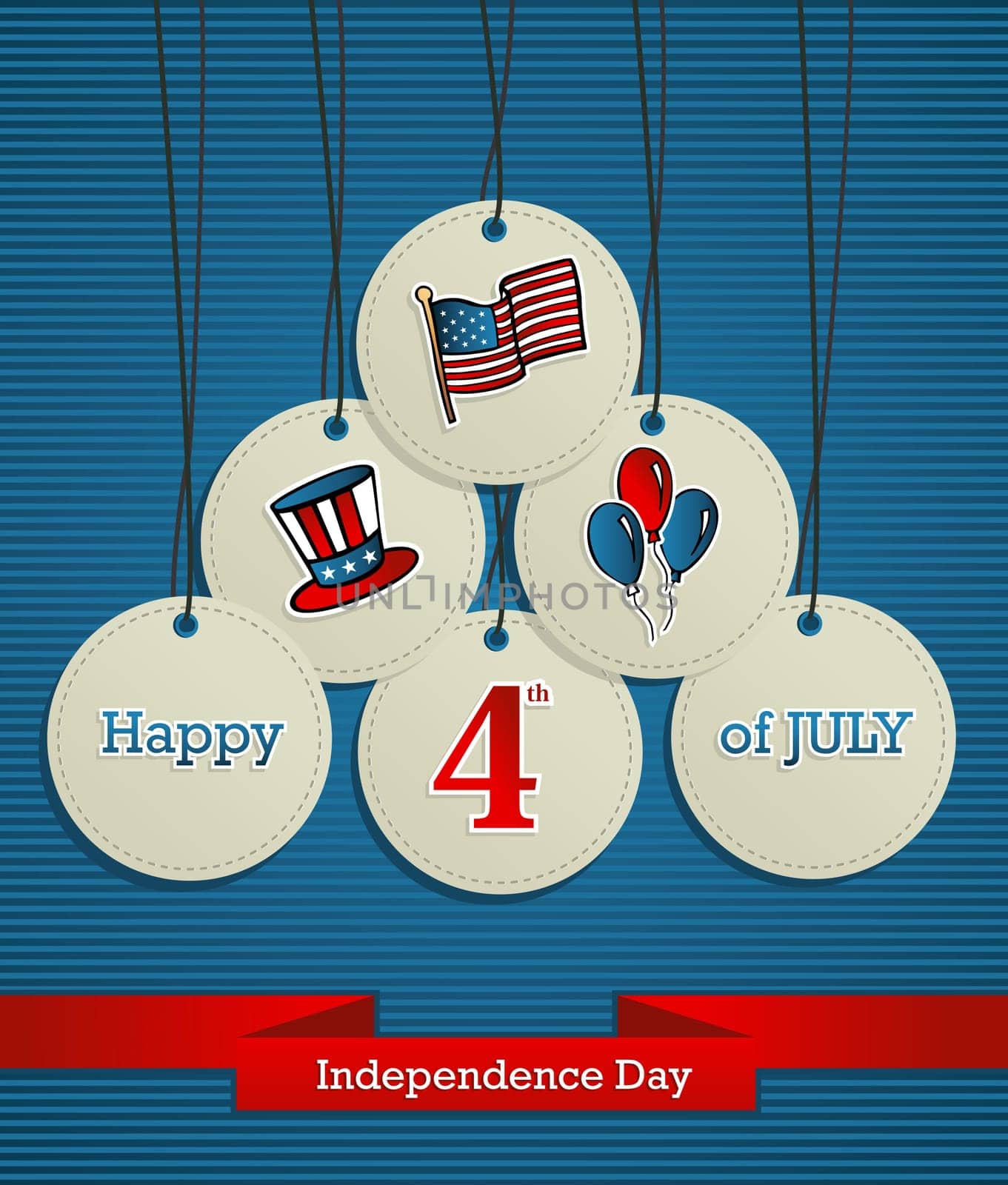 National Independence 4th July US concept hanging badges background. This illustration is layered for easy manipulation and custom coloring