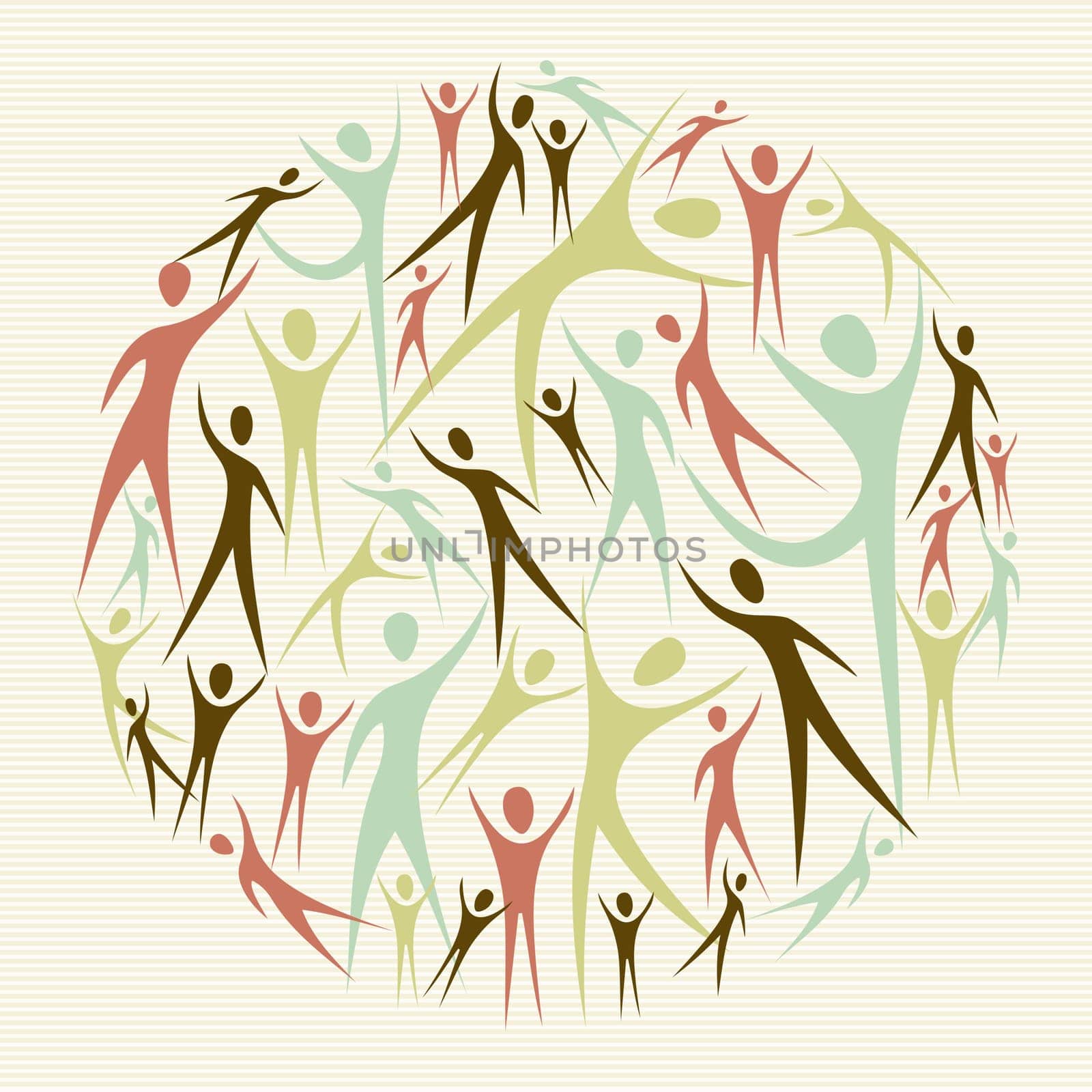 Ethnical family concept planet shape made with and human silhouettes. Vector file layered for easy manipulation and custom coloring.
