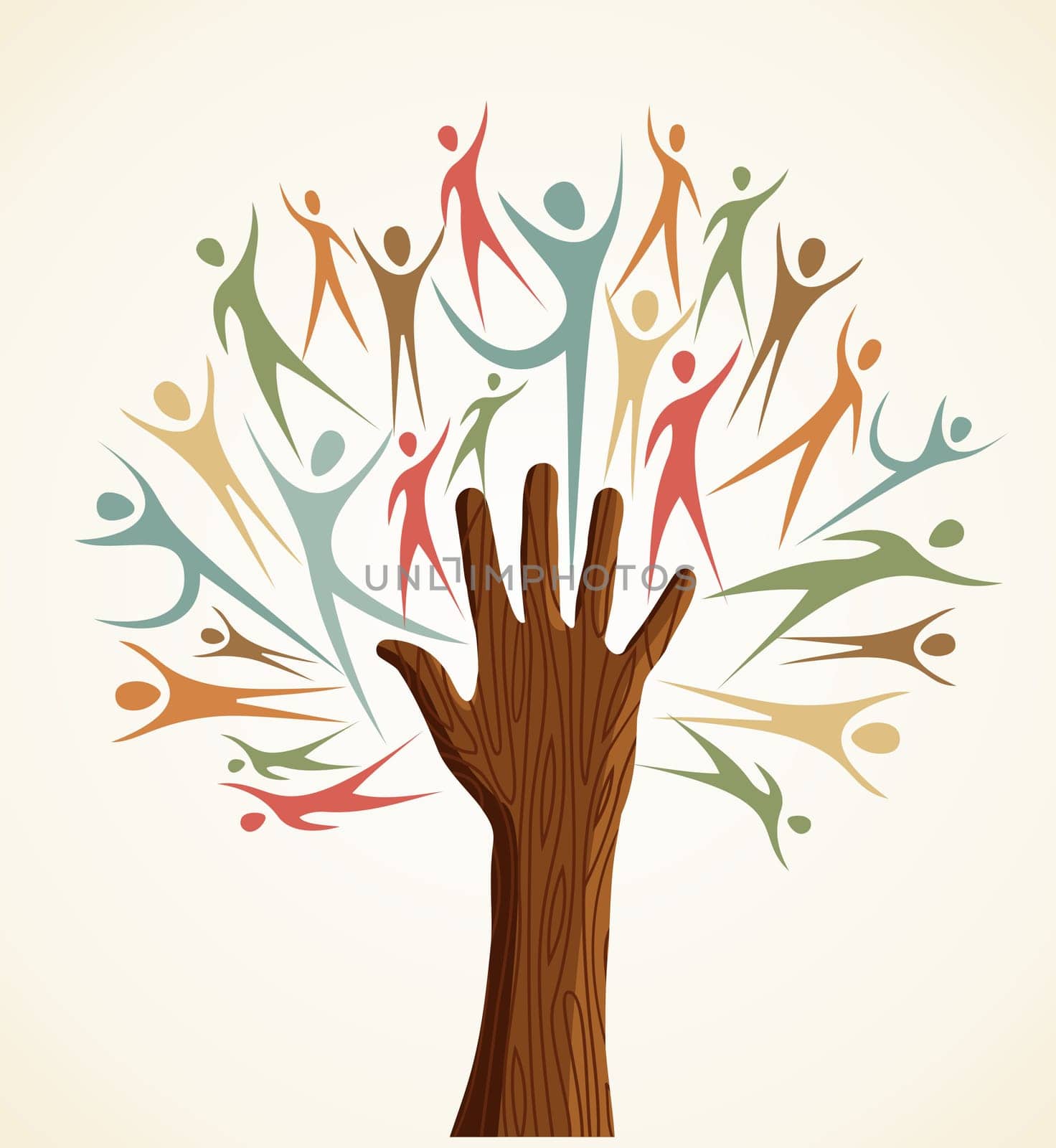Family human shapes colorful hand conceptual tree. Vector file layered for easy manipulation and custom coloring.