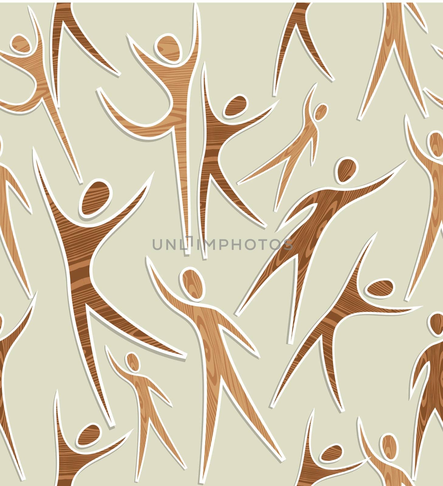 trendy human shapes seamless pattern wood style color. Vector file layered for easy manipulation and custom coloring.