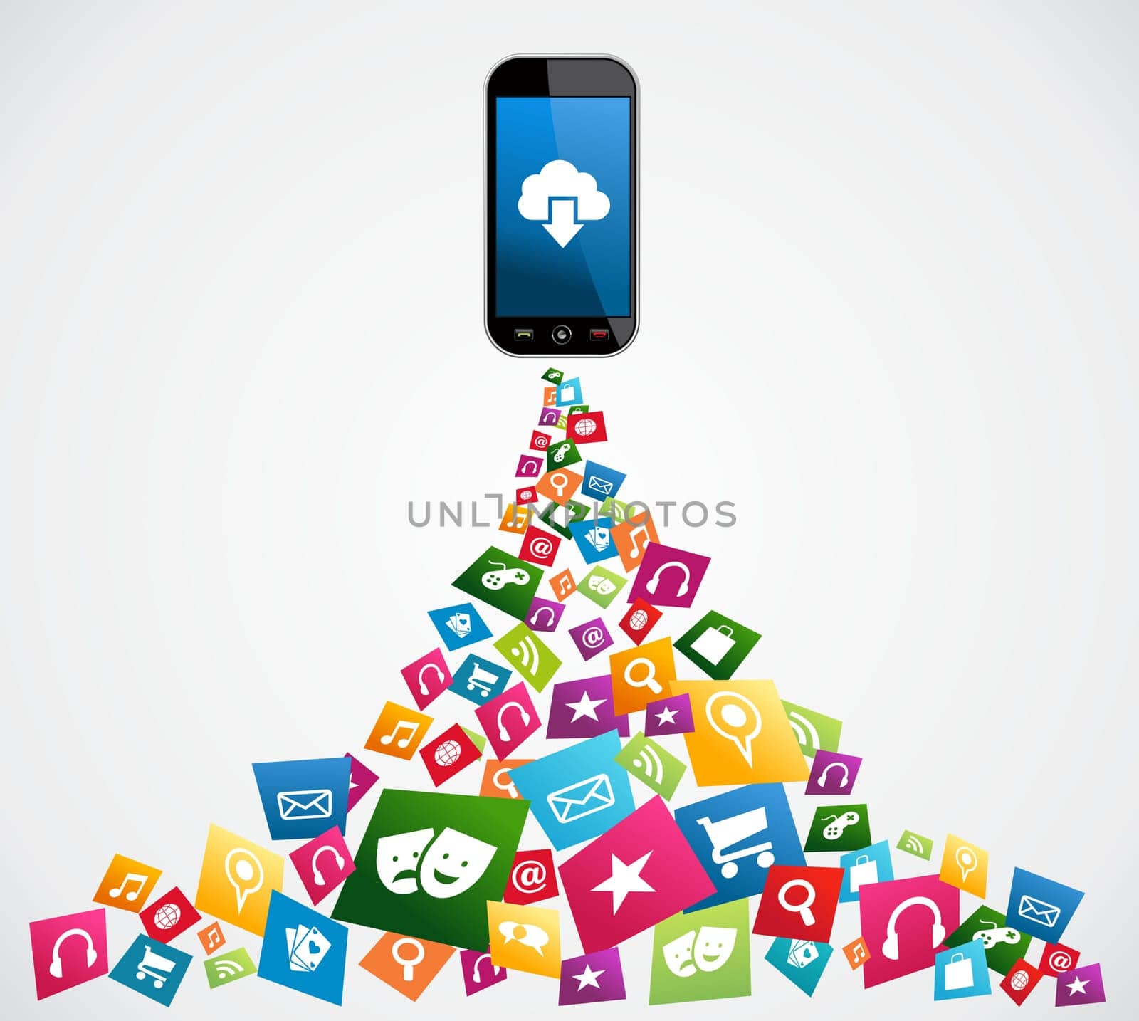 Cloud computing download apps icon set concept background. Vector illustration layered for easy manipulation and custom coloring.