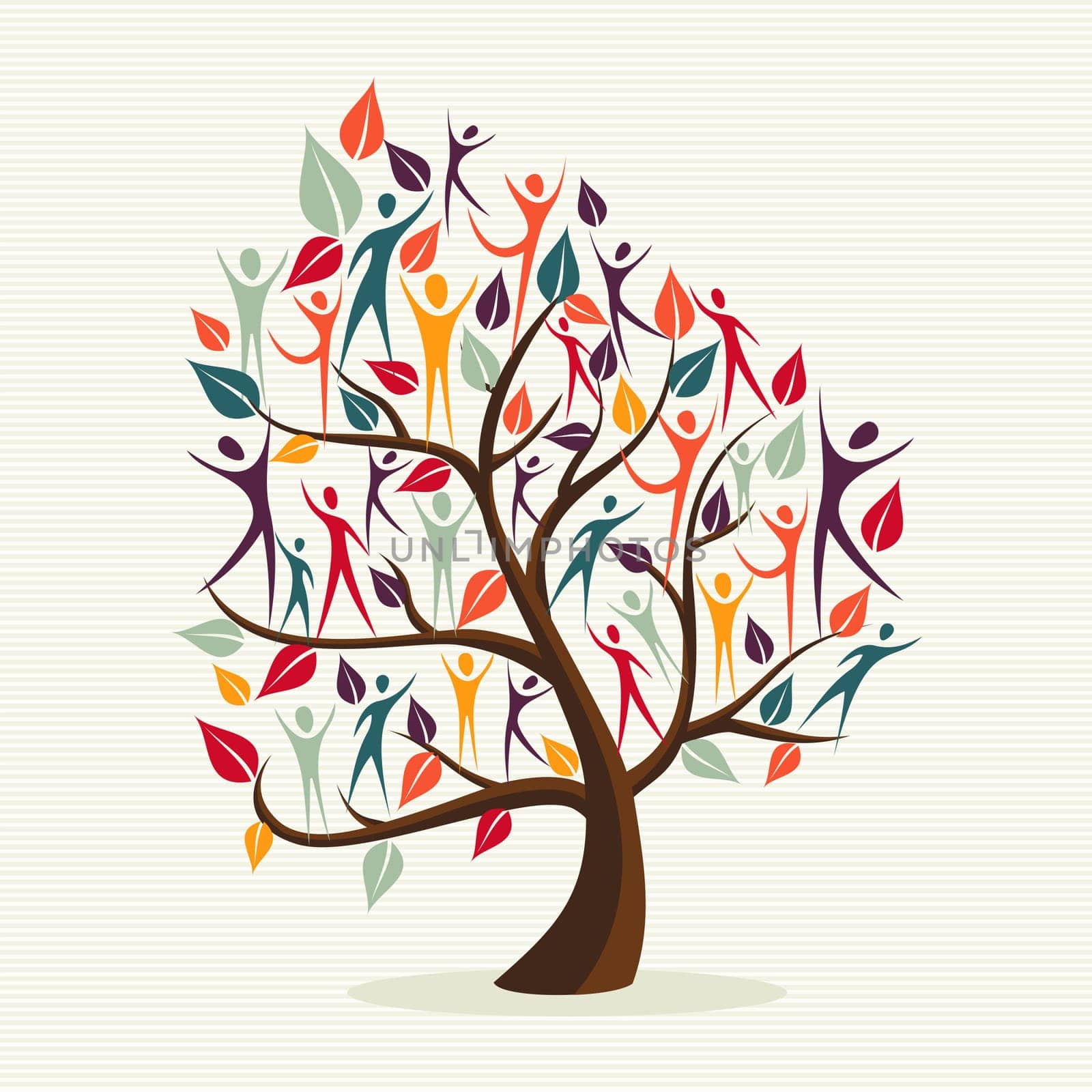 Family human shapes colorful leaf conceptual tree. Vector file layered for easy manipulation and custom coloring.