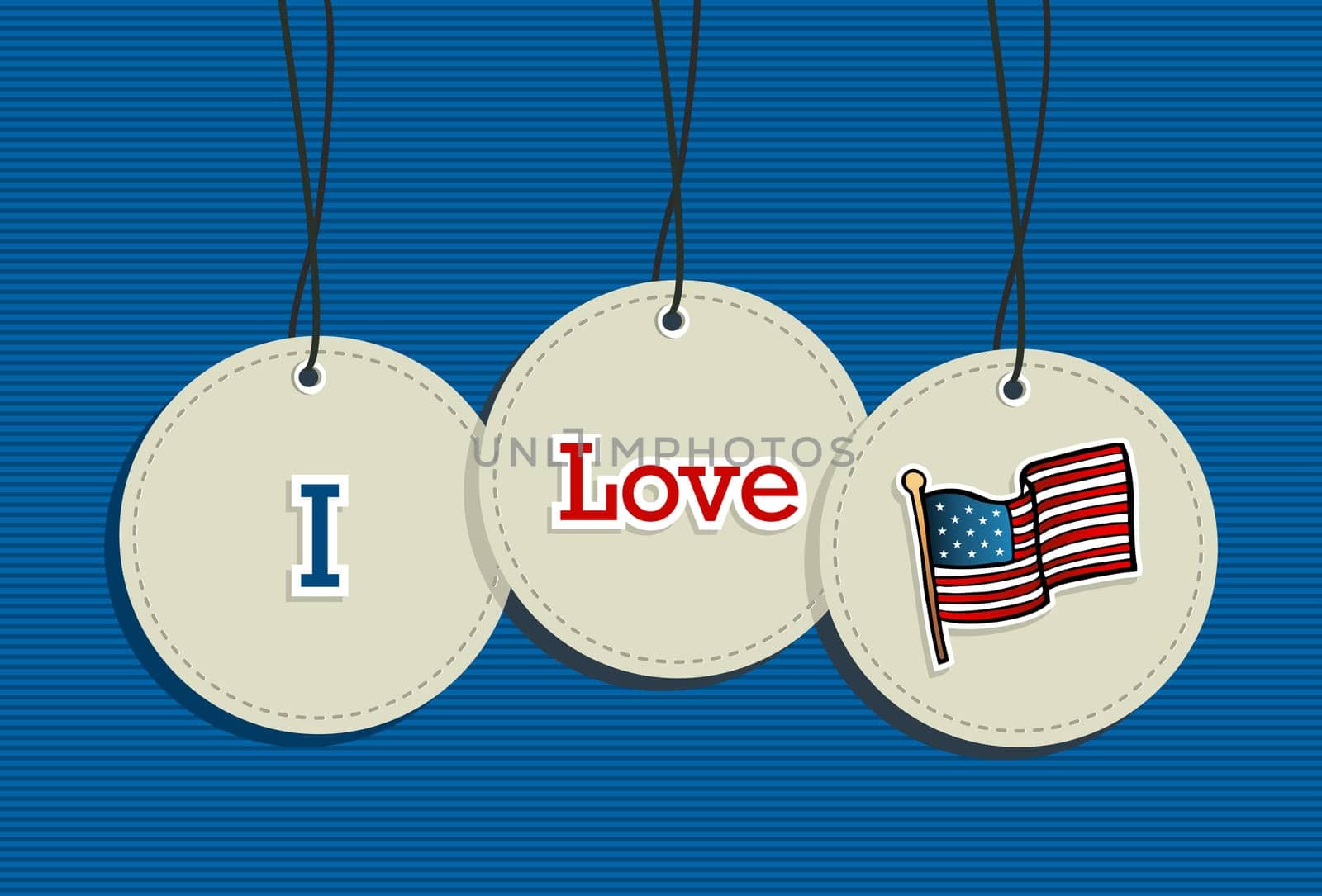Usa flag hanging labels symbols. Vector file layered for easy manipulation and custom coloring.
