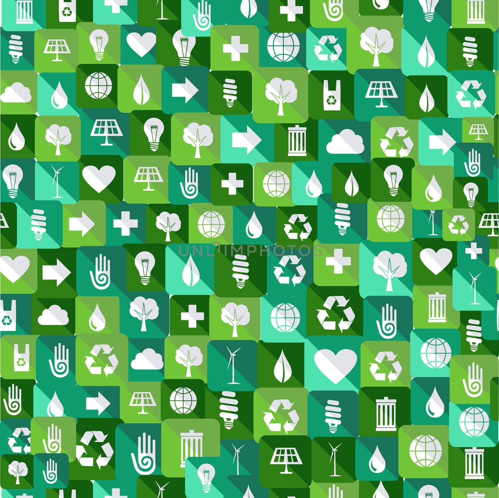 Green attitude environmental icons set seamless pattern background.