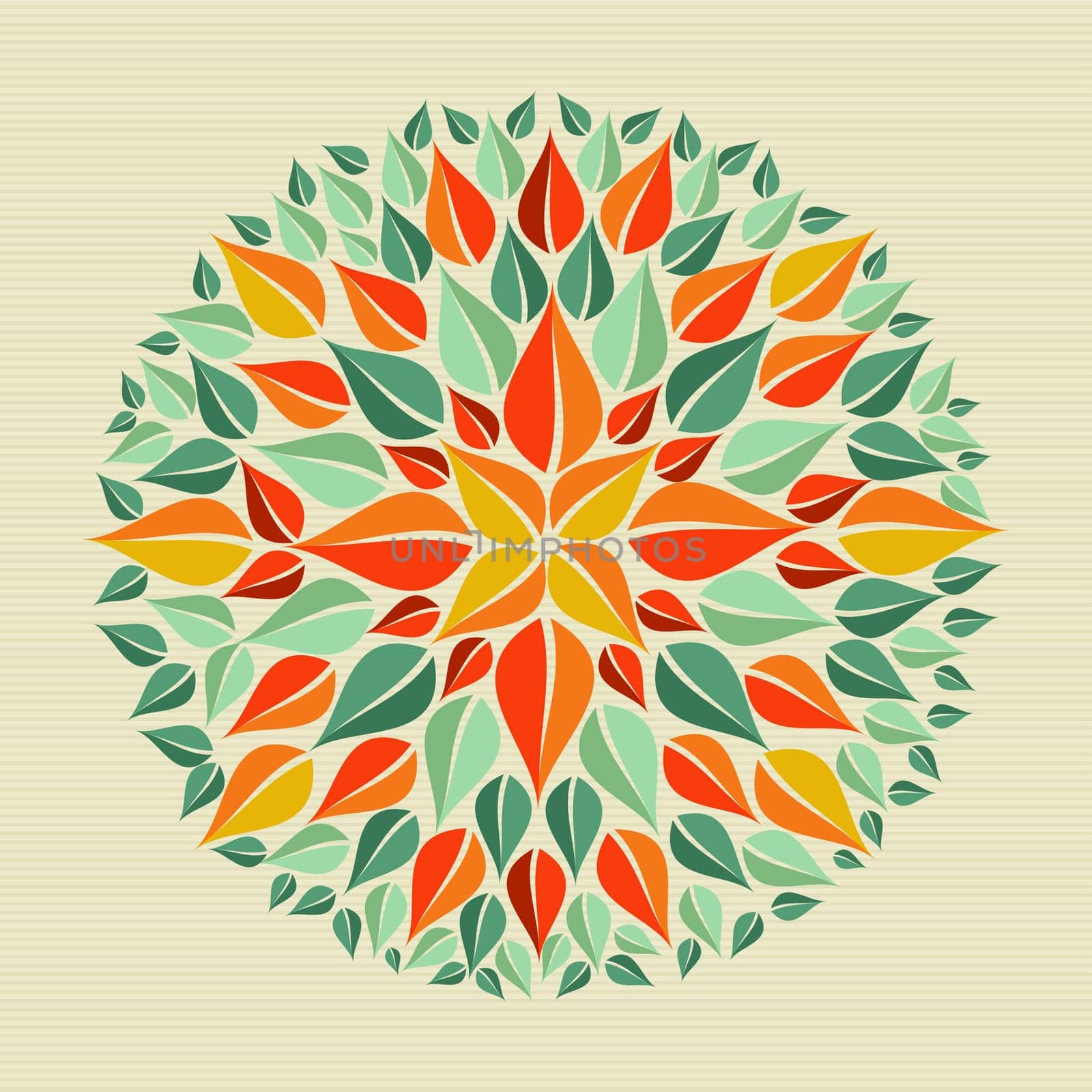 Circle leaf shape mandala design. Vector file layered for easy manipulation and custom coloring.