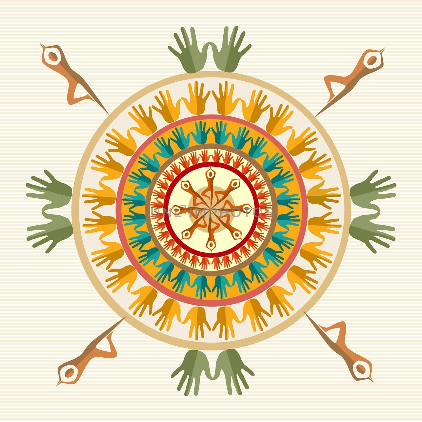 Hand circle human shape mandala design. Vector file layered for easy manipulation and custom coloring.