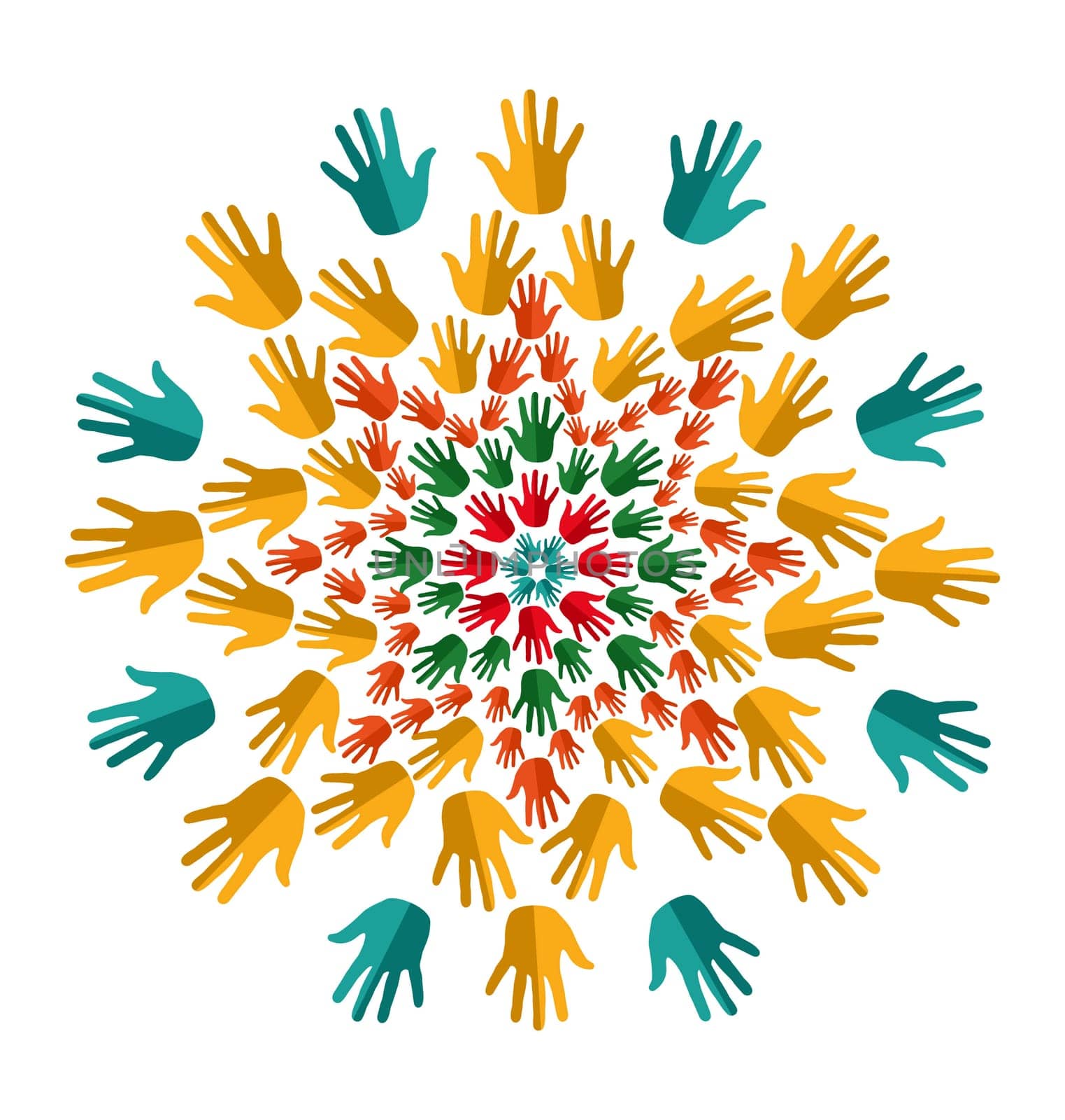 Hand circle human shape mandala design. Vector file layered for easy manipulation and custom coloring.
