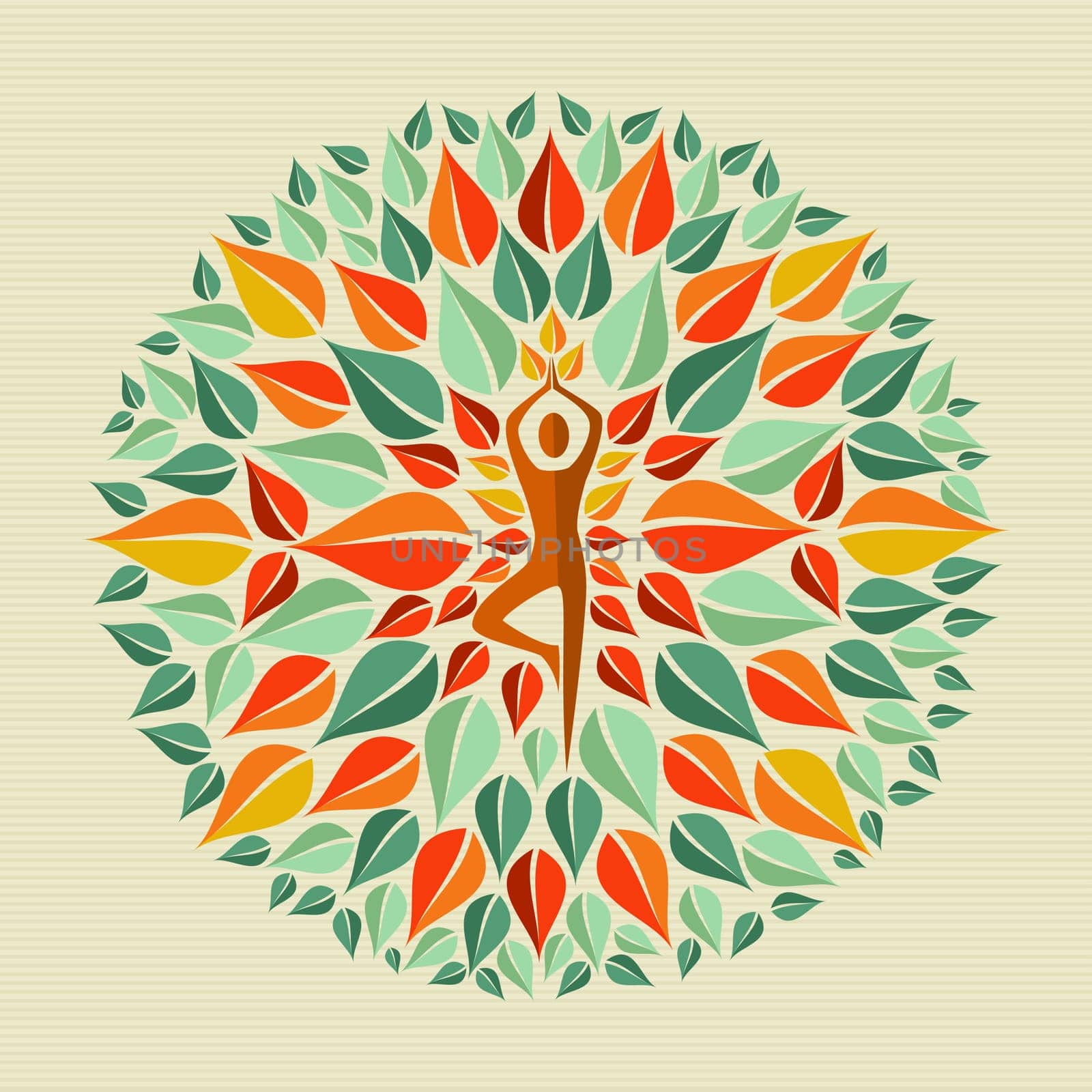 Leaves circle human shape mandala design. Vector file layered for easy manipulation and custom coloring.