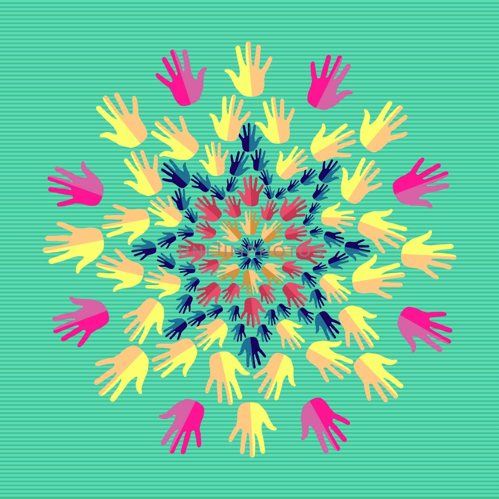 Hand circle human shape mandala design. Vector file layered for easy manipulation and custom coloring.