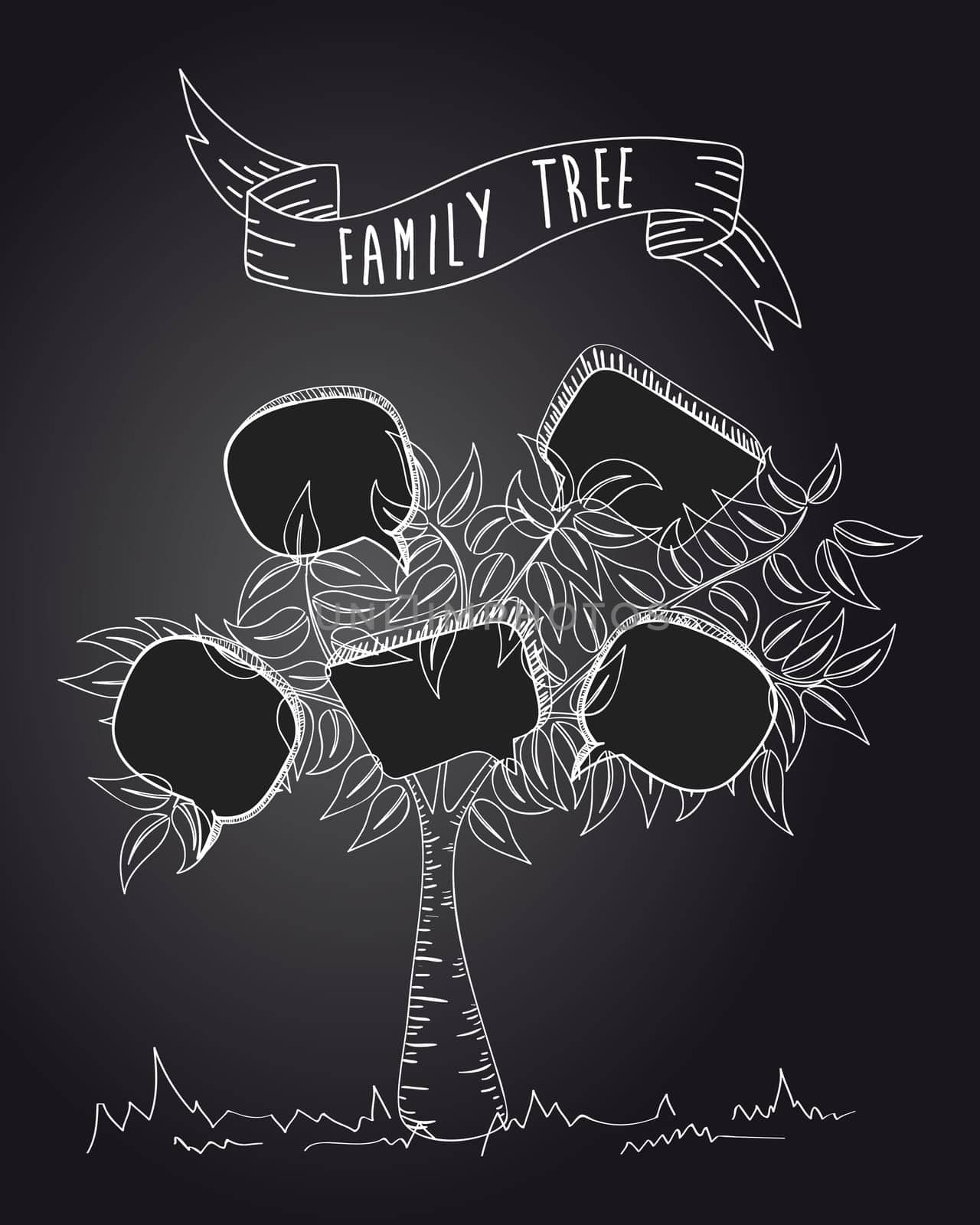 Black and white message communication speech bubble leaf family tree. Vector file layered for easy manipulation and custom coloring.