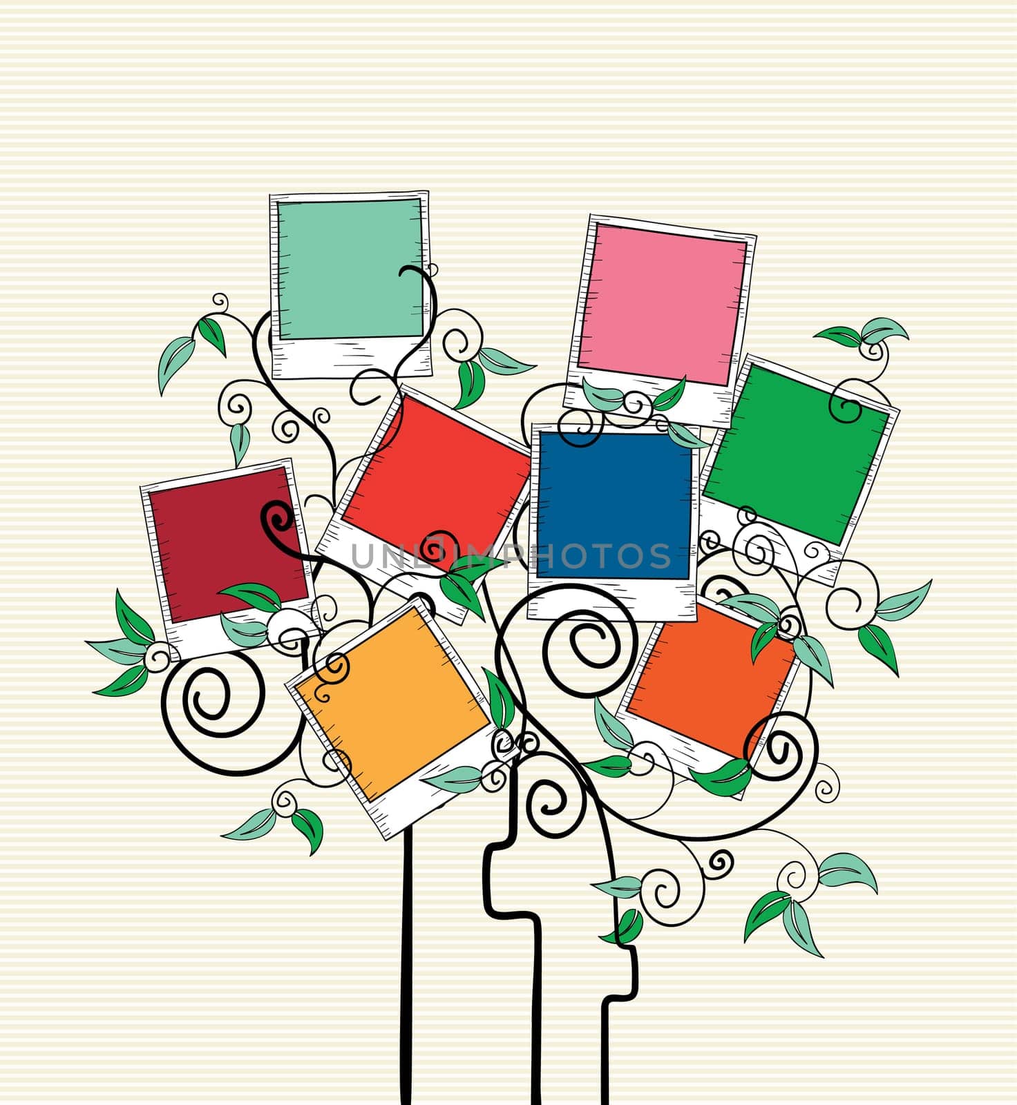 Colorful instant photo curl leaf tree design. Vector file layered for easy manipulation and custom coloring.