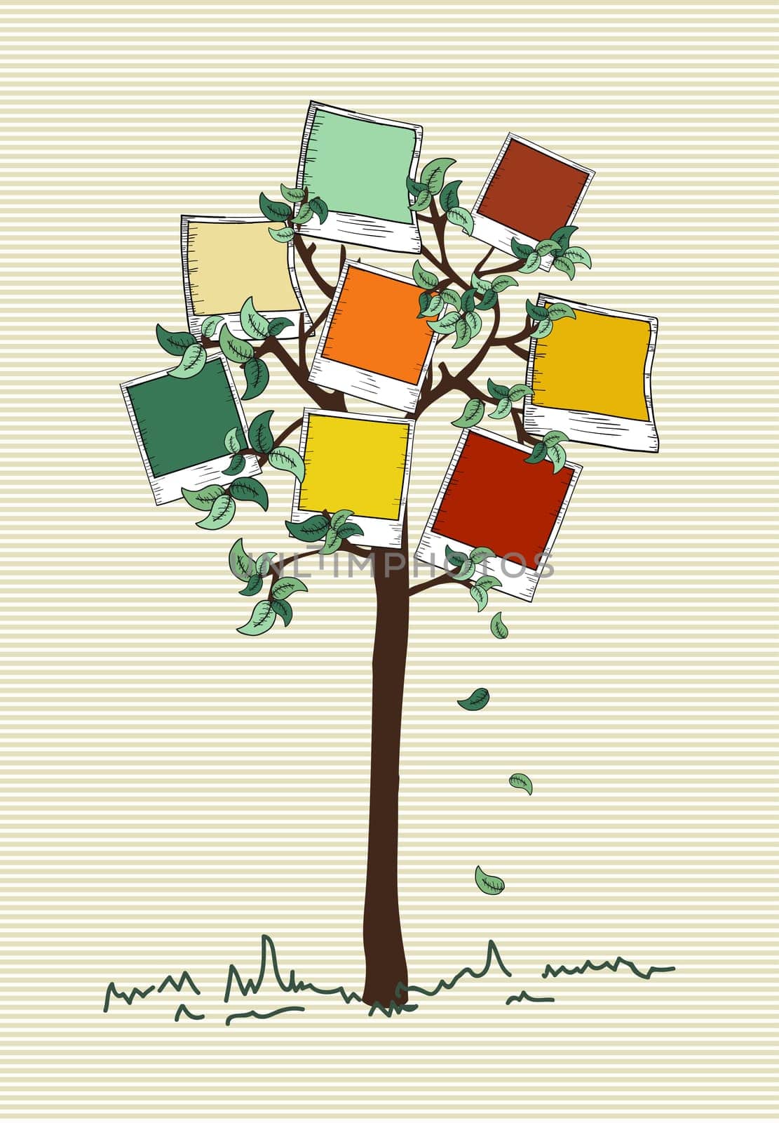 Colorful instant photo leaf tree stripes background design. Vector file layered for easy manipulation and custom coloring.