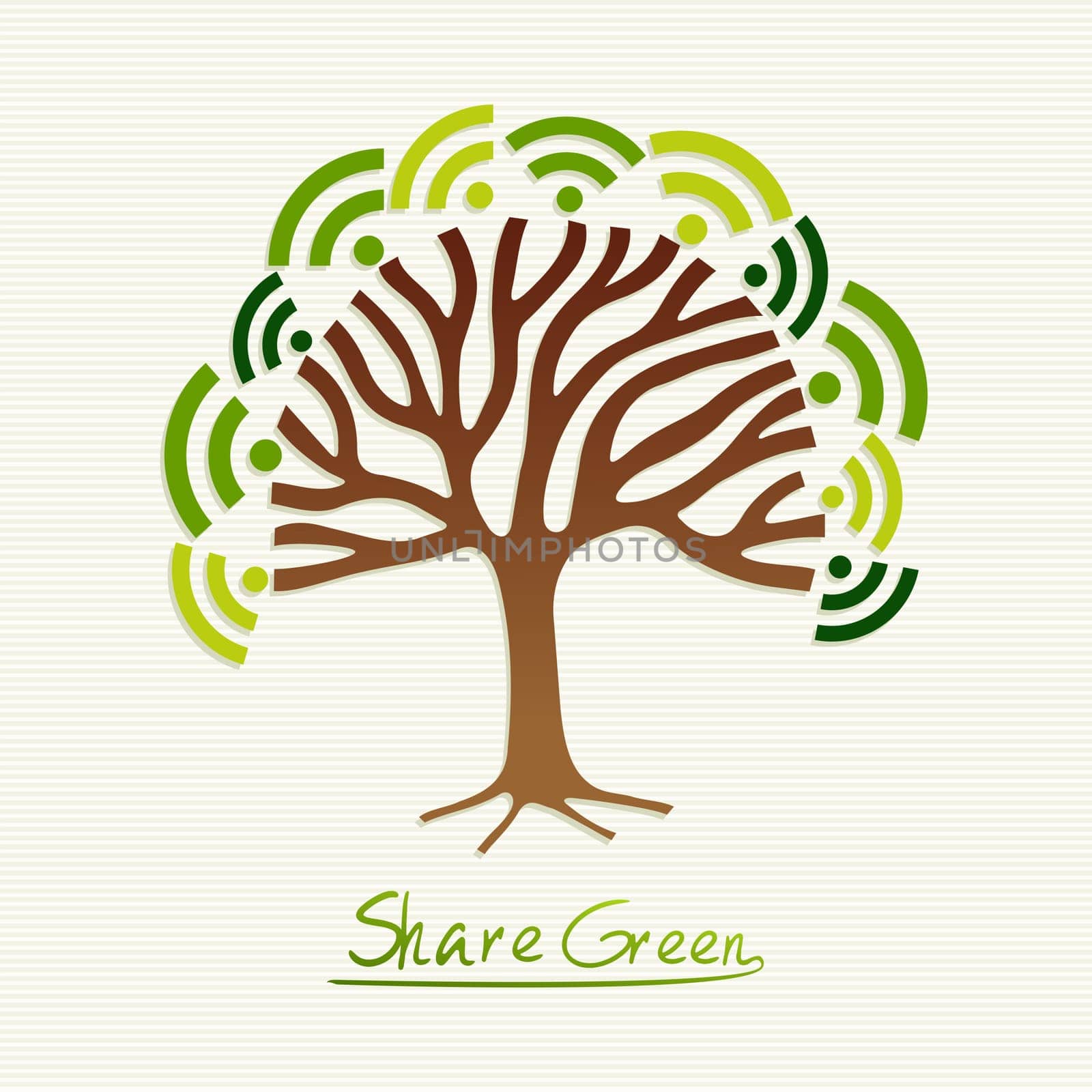 Save the Earth tree idea with share icon set. This illustration is layered for easy manipulation and custom coloring
