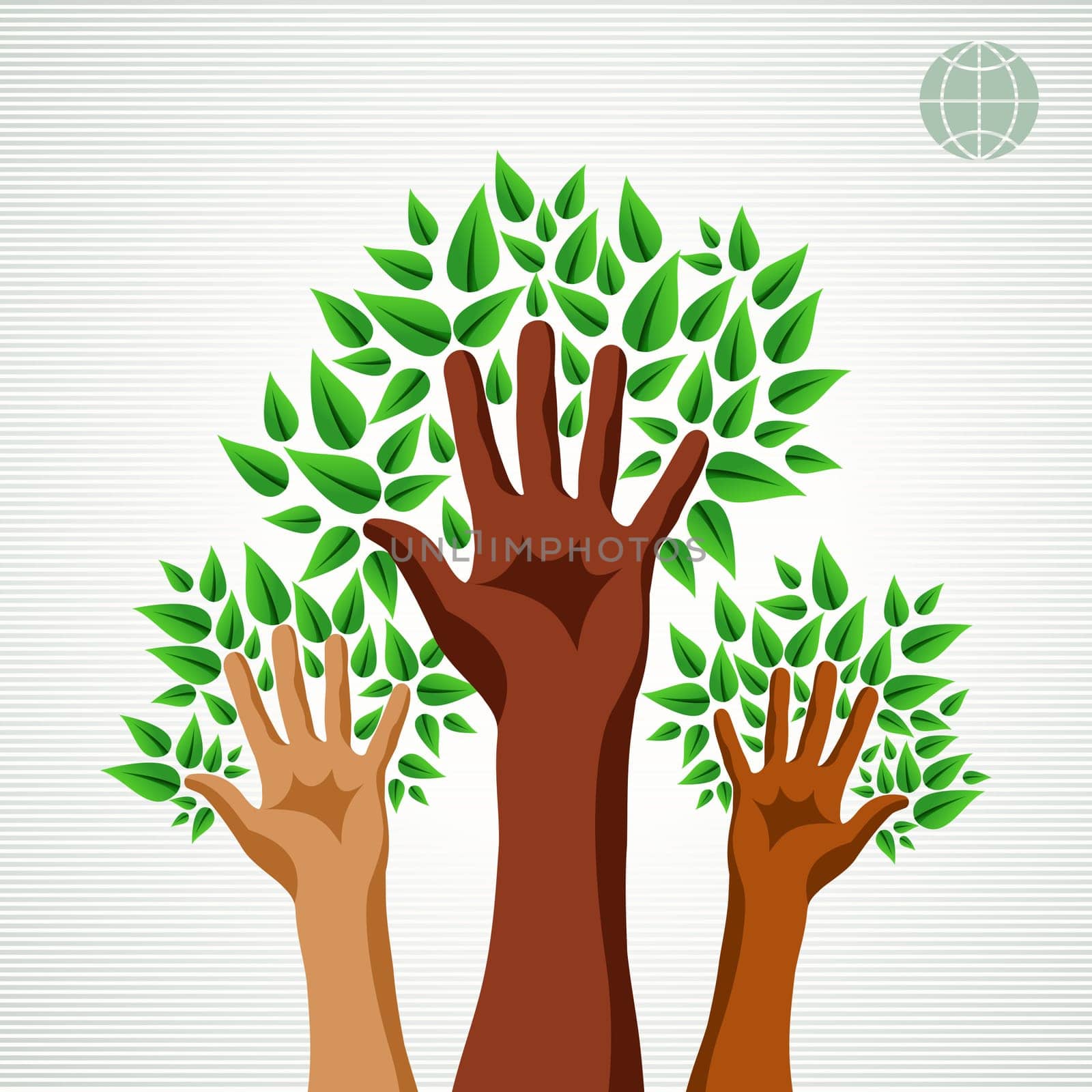 Save the Earth tree idea with hands background. This illustration is layered for easy manipulation and custom coloring