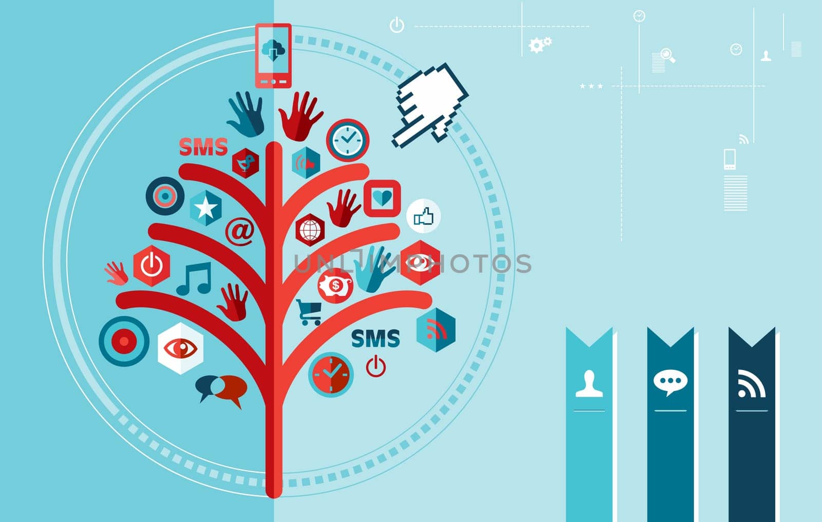 Techno cloud computing tree concept banner. Vector file layered for easy manipulation and custom coloring.