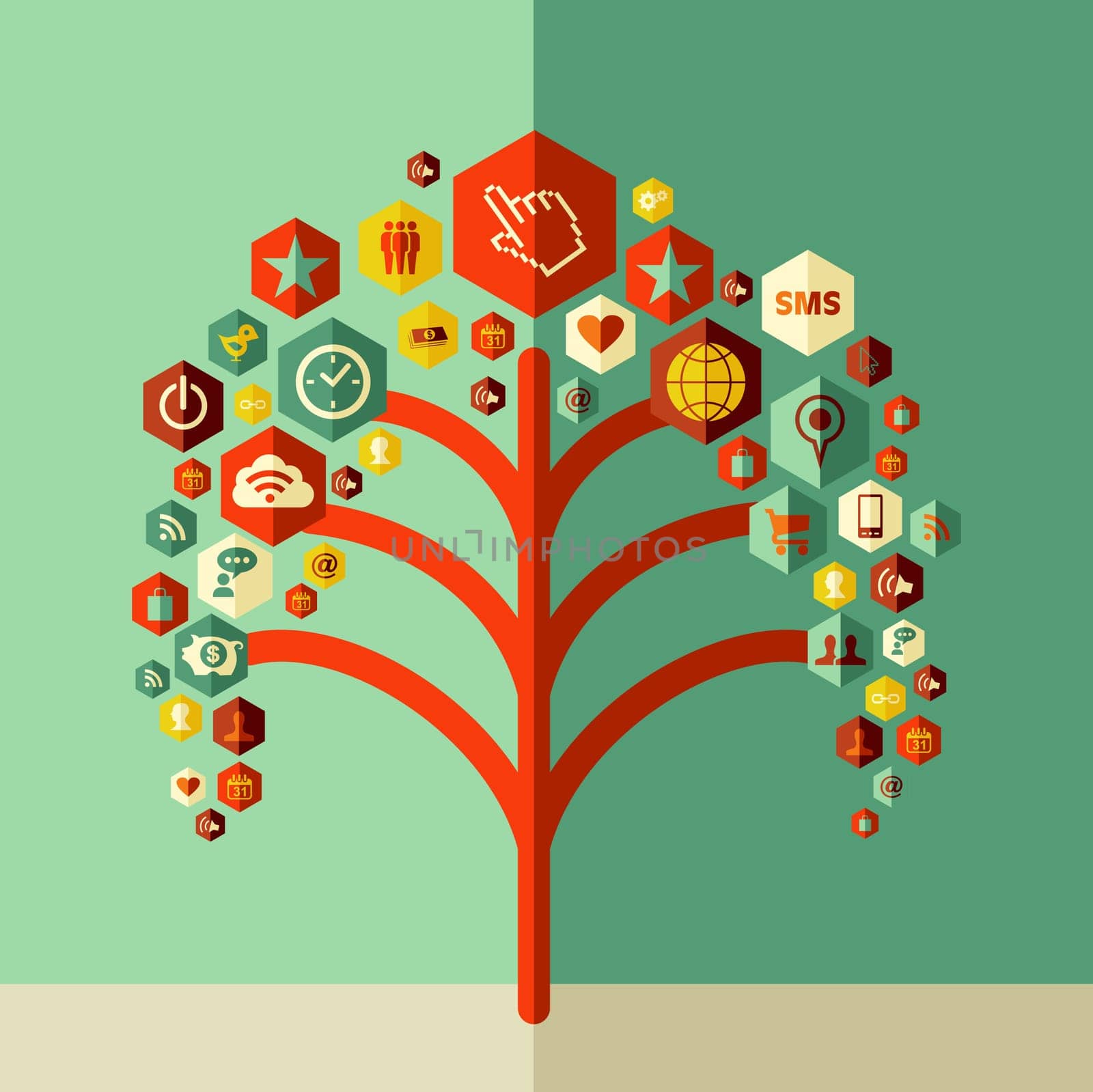 Social media tree concept design. Vector file layered for easy manipulation and custom coloring.