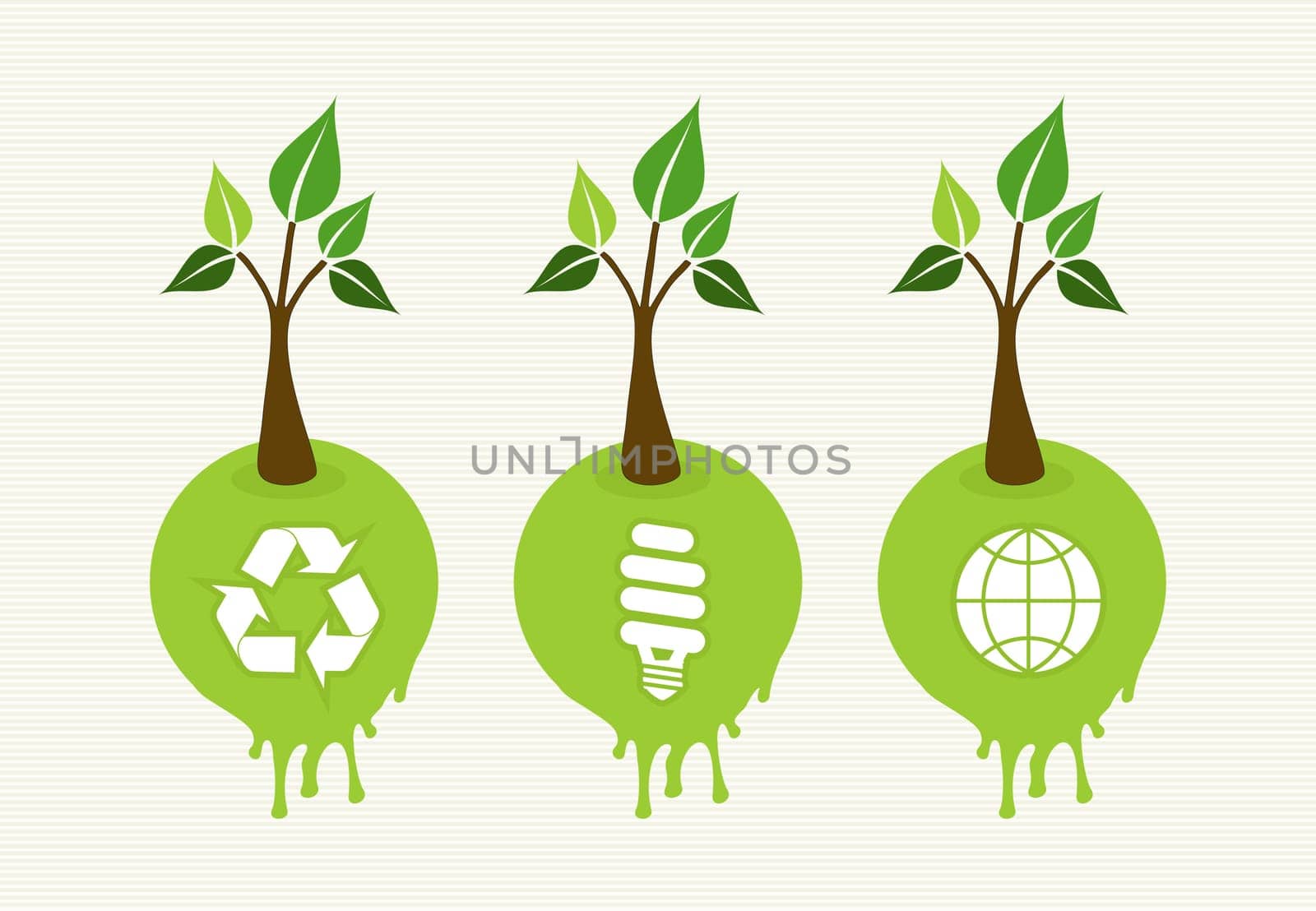 Flat style save the Earth tree idea with icons set. This illustration is layered for easy manipulation and custom coloring