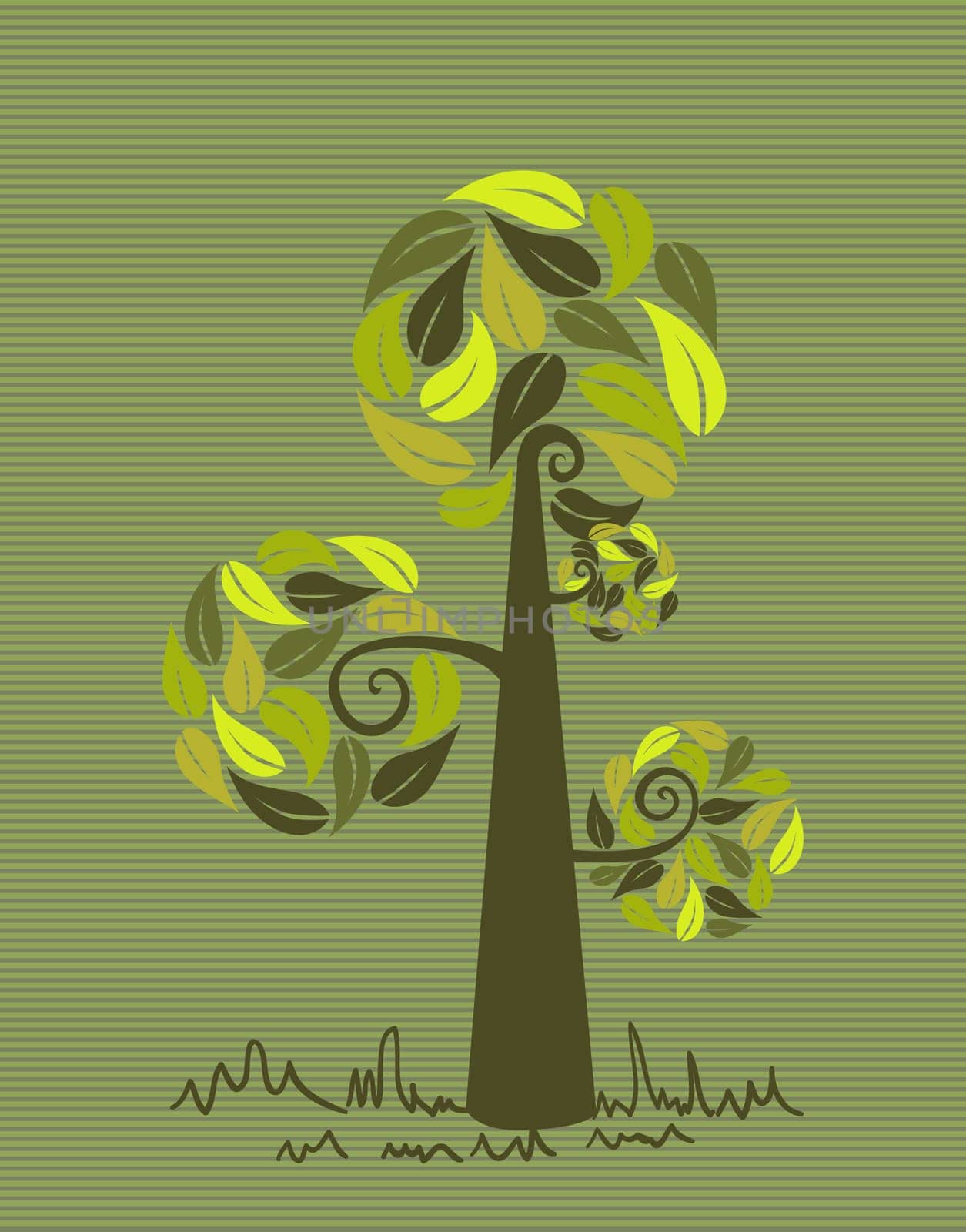 Green branches leaf tree stripes background design. Vector file layered for easy manipulation and custom coloring.