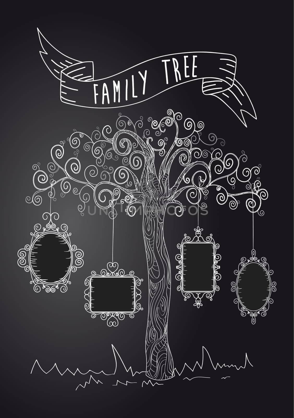 Trendy black and white old school leaf tree design. Vector file layered for easy manipulation and custom coloring.