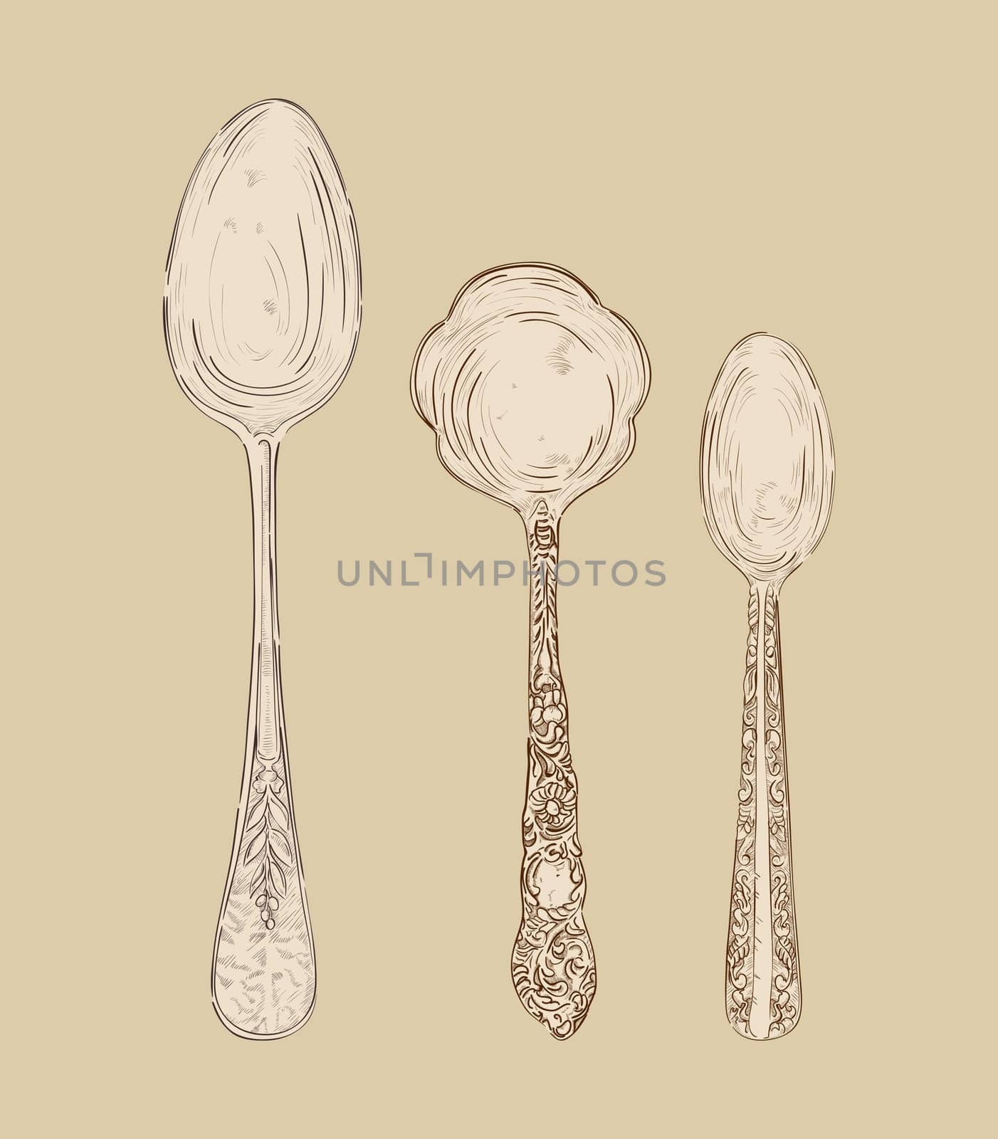 Hand drawn vintage spoons design set. Vector file layered for easy manipulation and custom coloring