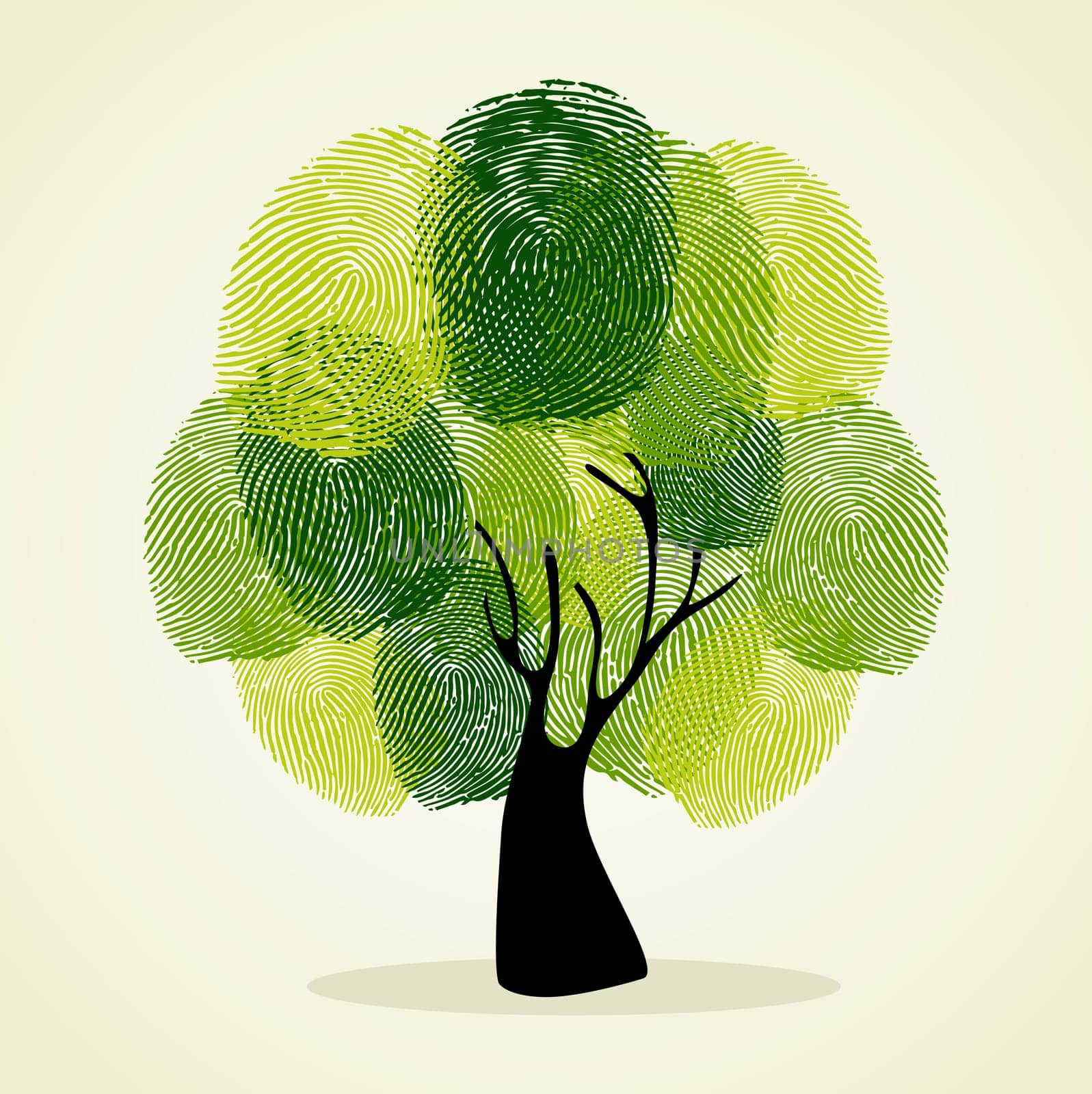 Go Green identity tree finger prints illustration. Vector file layered for easy manipulation and custom coloring. ...
