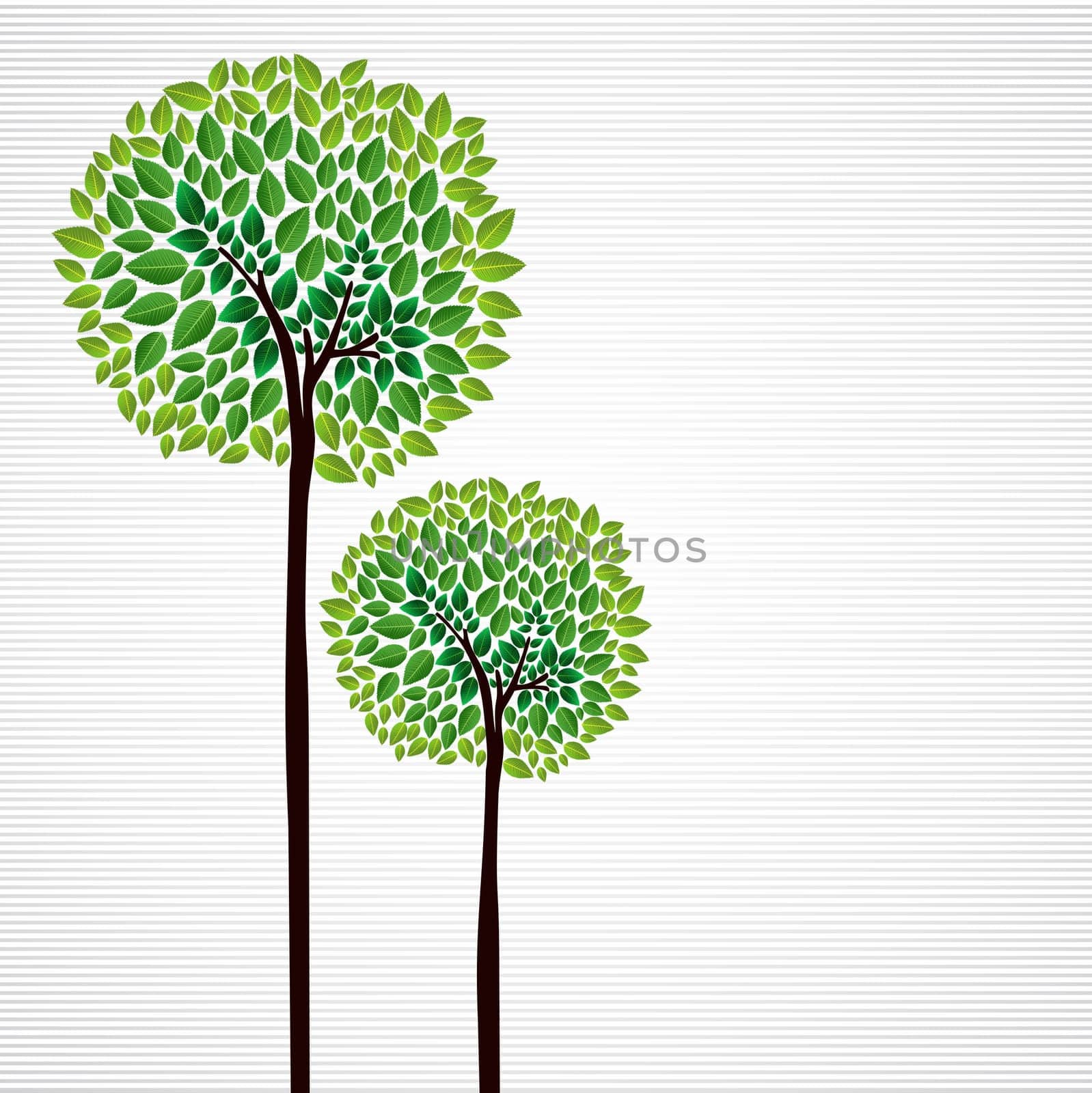 Trendy isolated green trees forest drawing. Vector file layered for easy manipulation and custom coloring. ..
