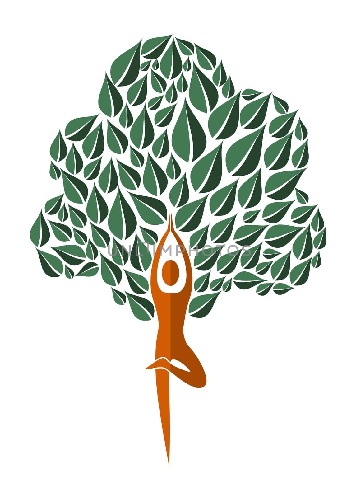 Human shape yoga exercise tree design. Vector file layered for easy manipulation and custom coloring.