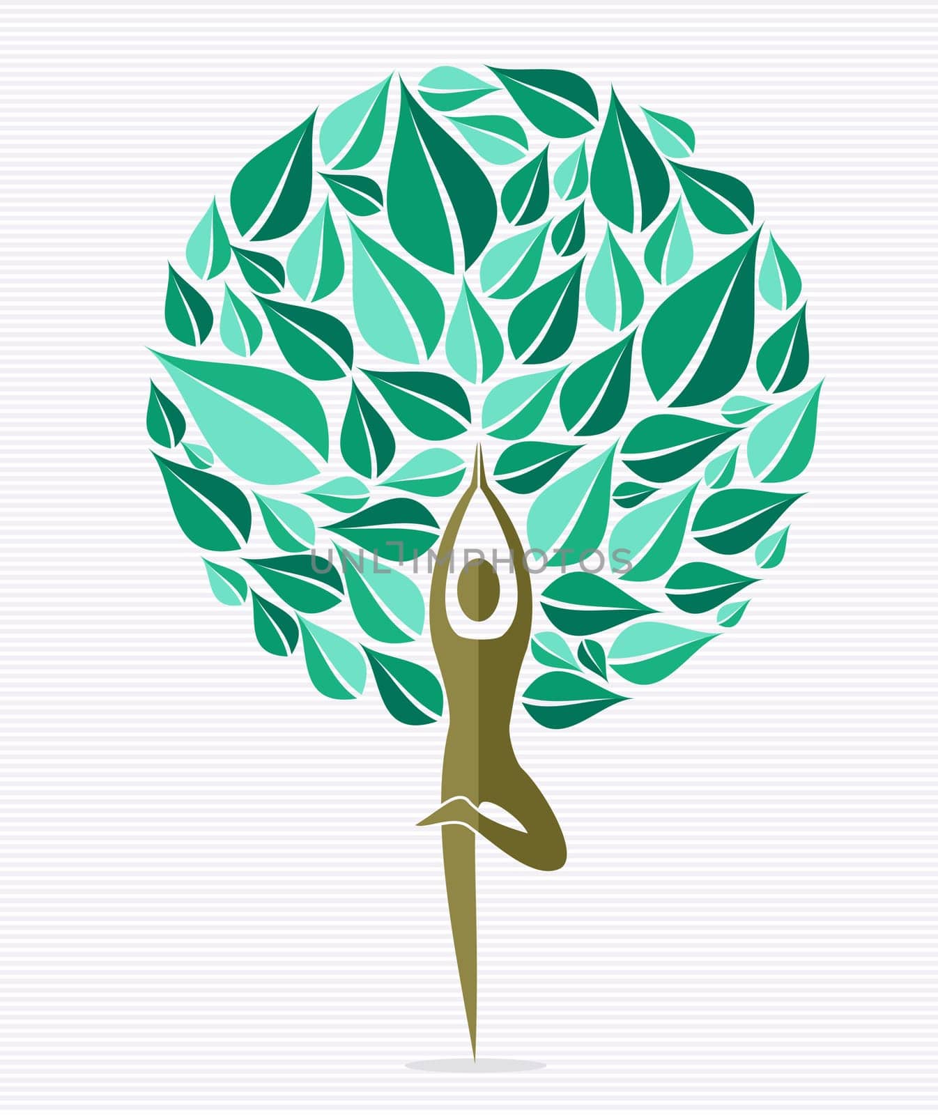 Human shape yoga exercise tree design. Vector file layered for easy manipulation and custom coloring.