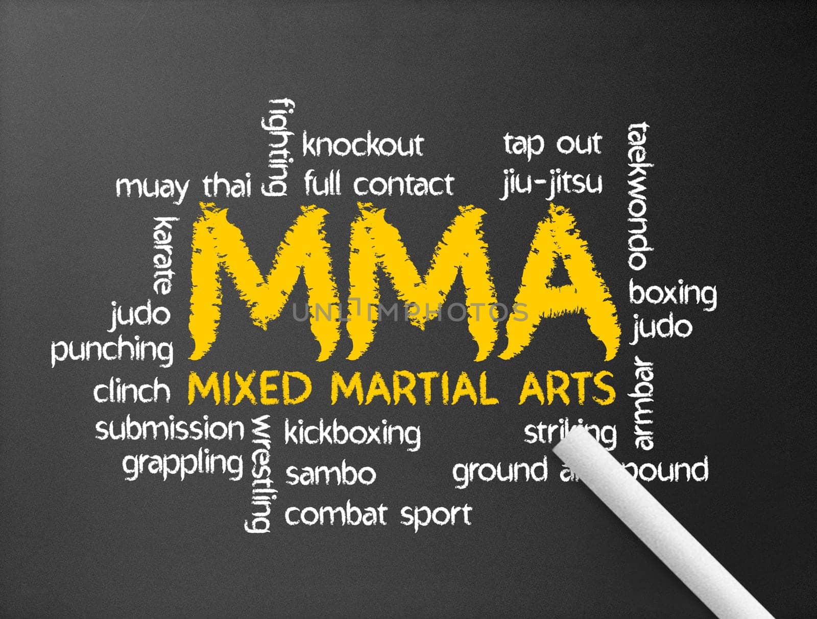 Dark chalkboard with the word MMA illustration.