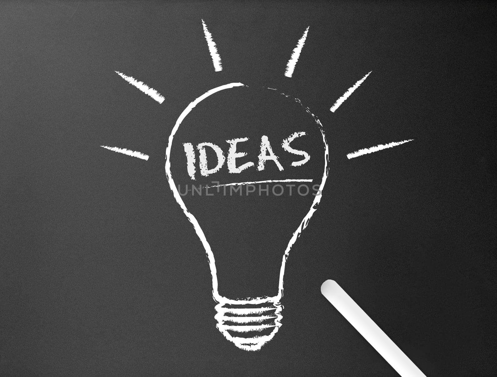 Dark chalkboard with a ideas light bulb illustration.