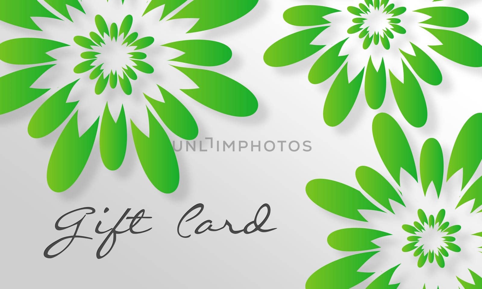 High resolution gift card graphic with green floral elements ready to print.