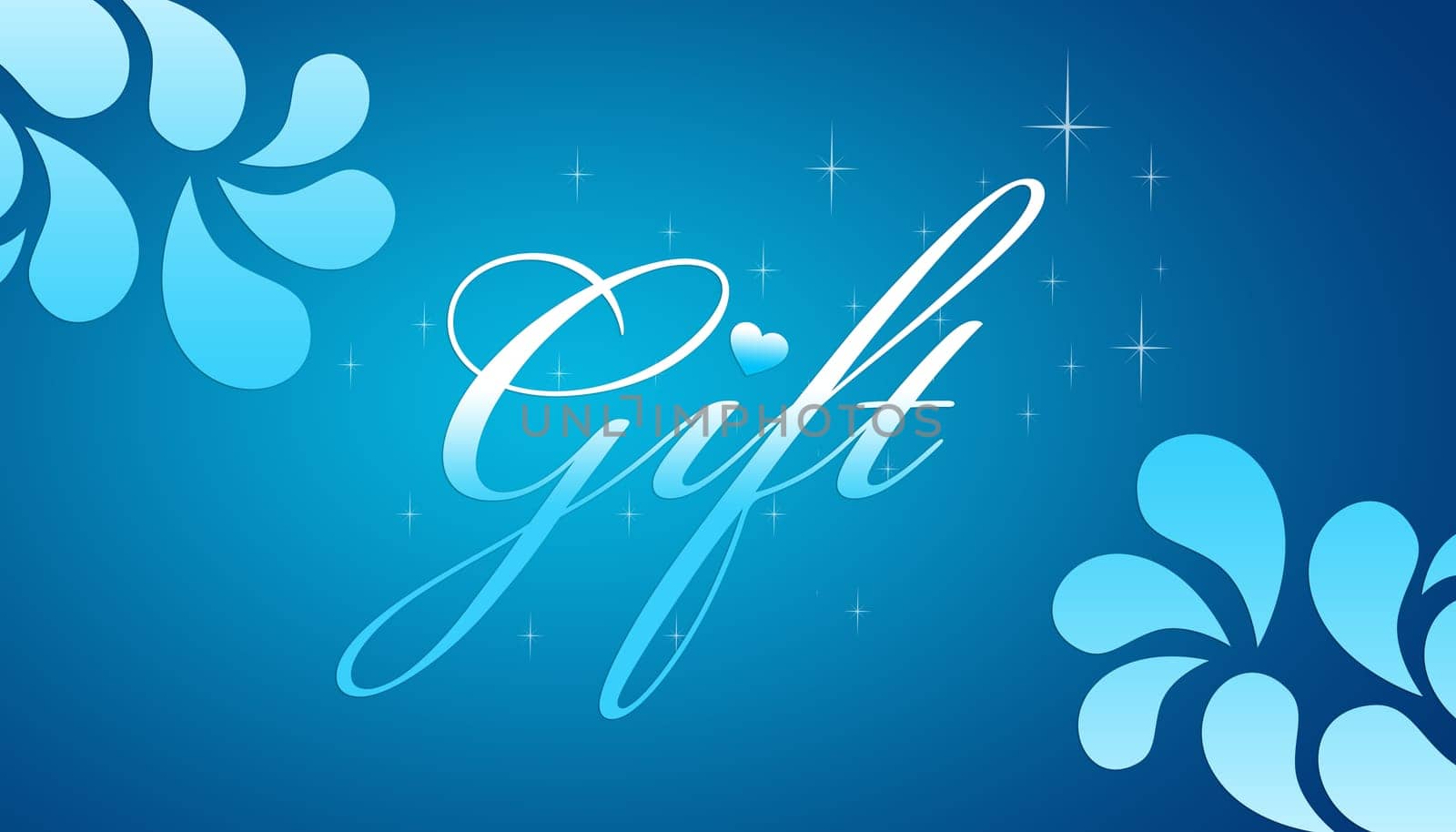 High resolution promotional gift certificate grahic with floral elements on blue background.