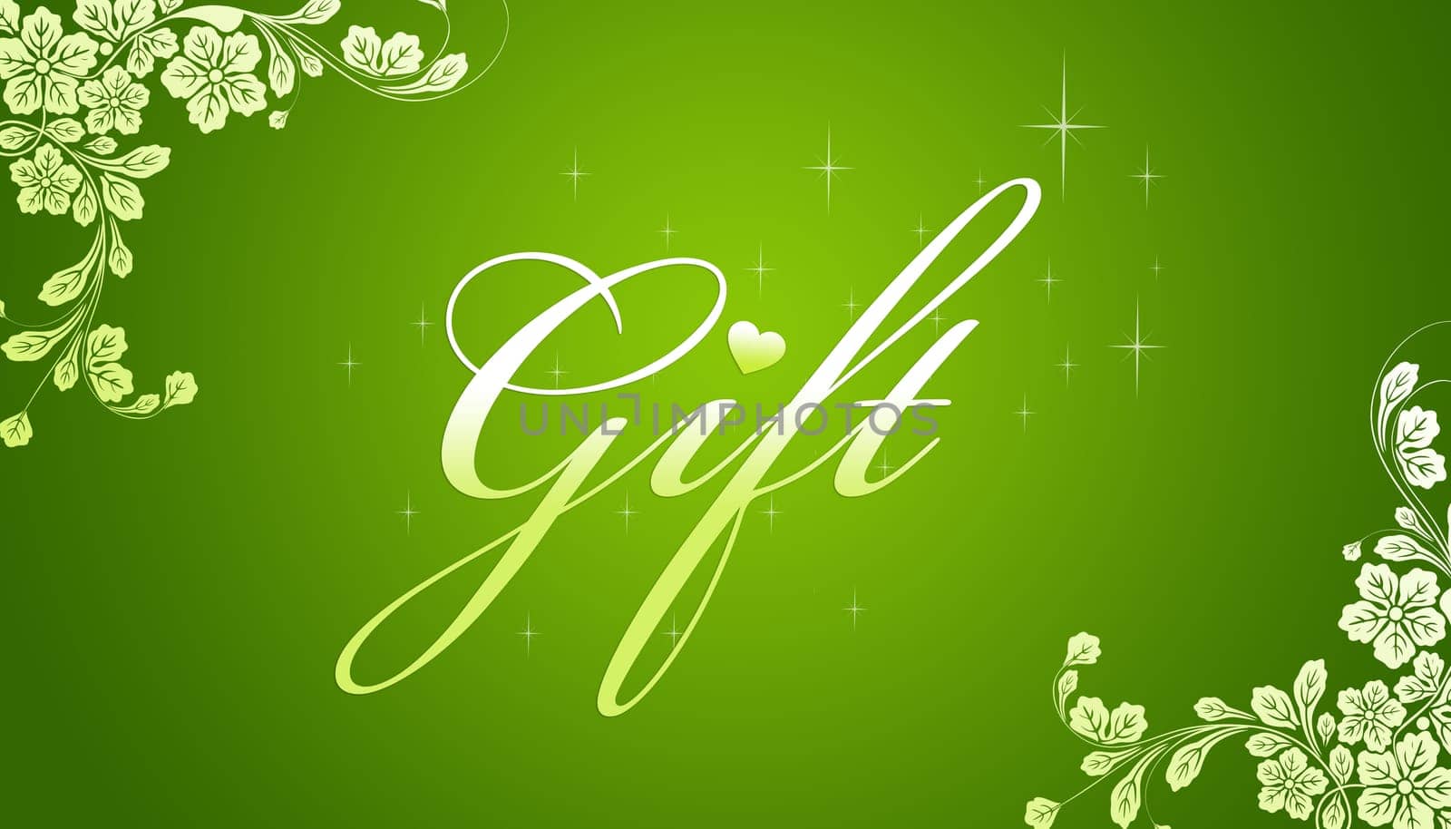 High resolution promotional gift certificate grahic with floral elements on green background.