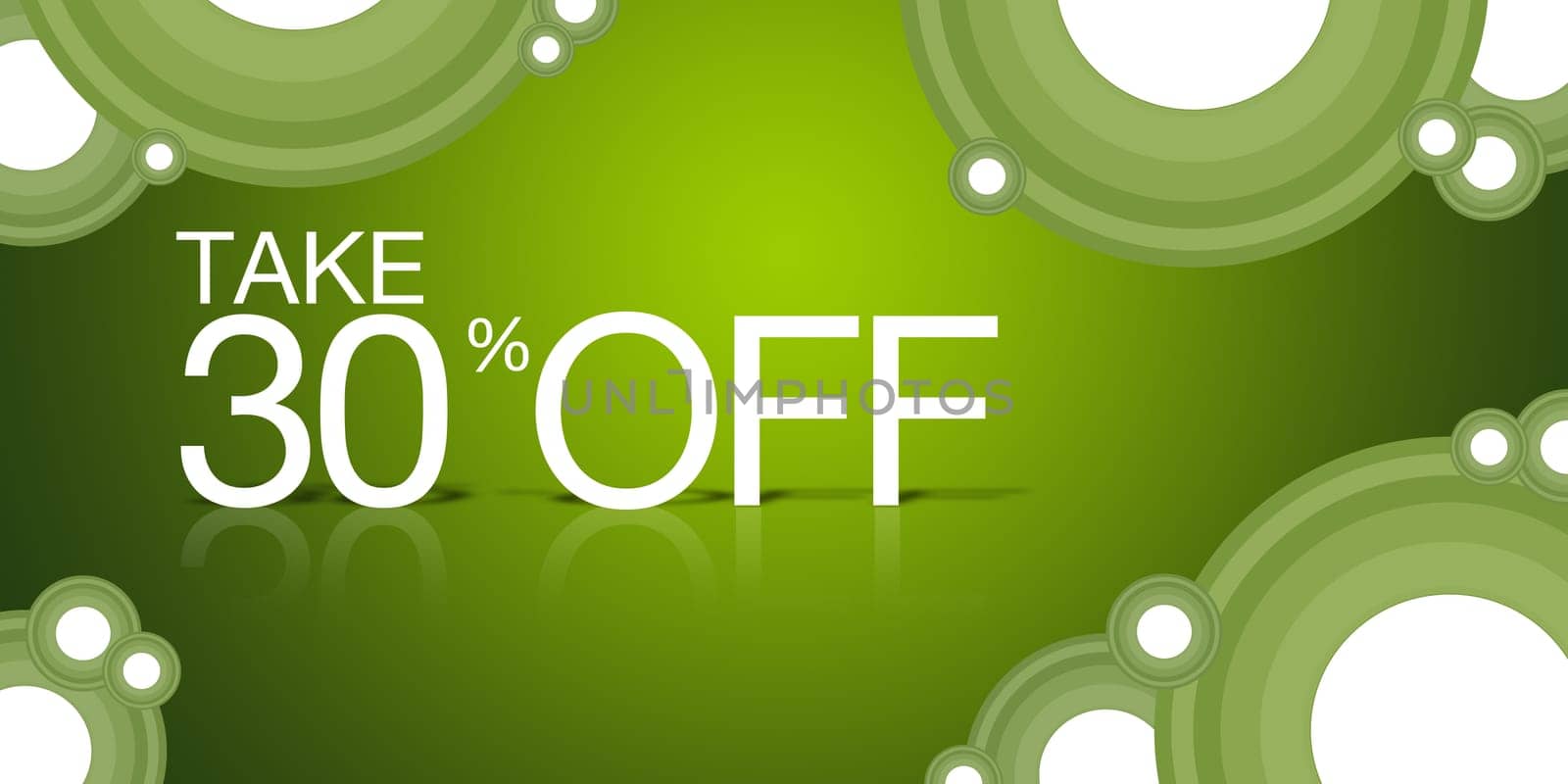 green, high resolution "Take 30% Off"" coupon with abstract elements."