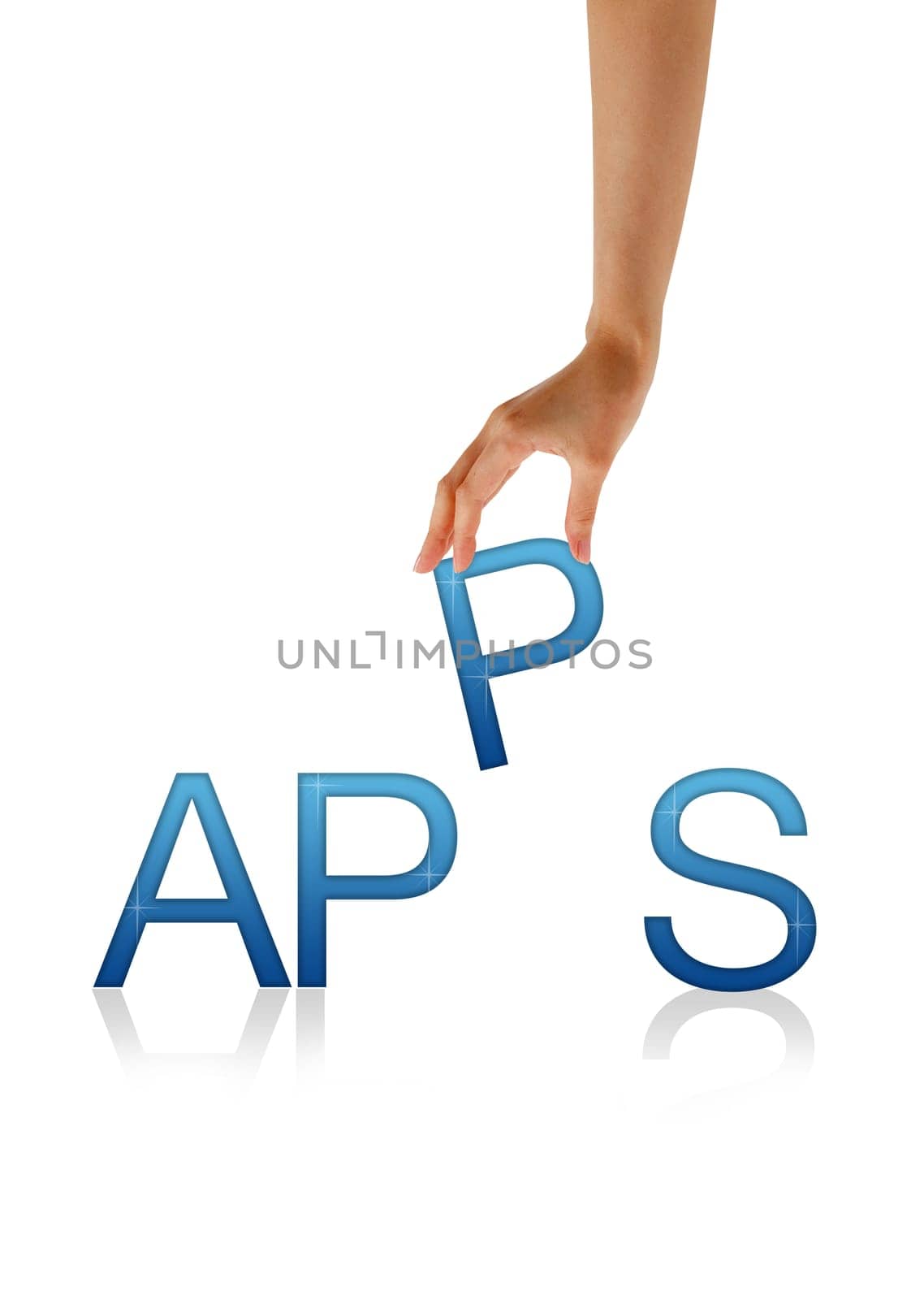 High resolution graphic of a hand holding the letter P from the word Apps.