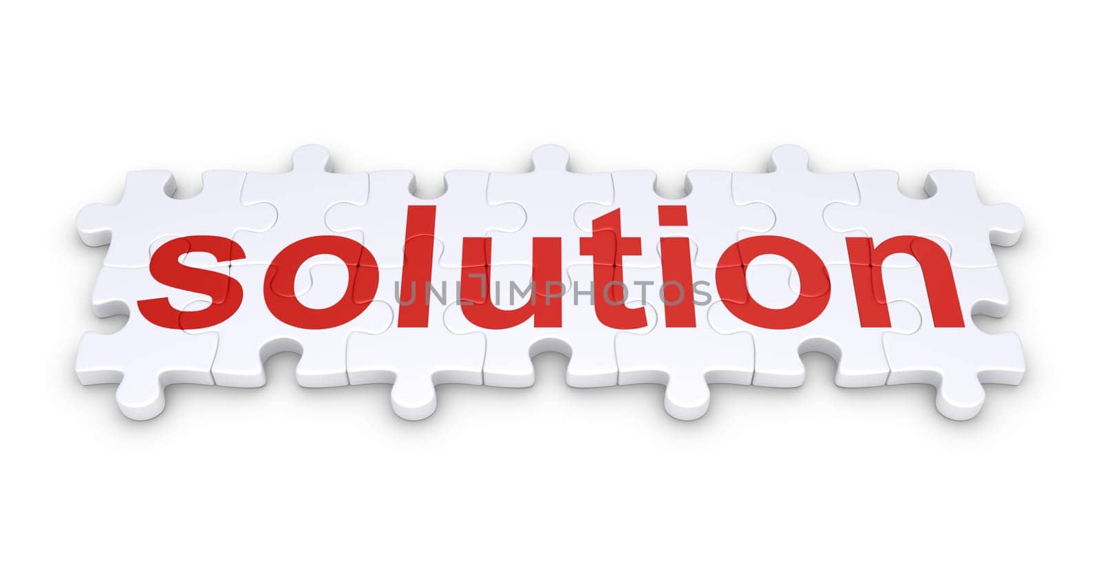 Puzzle pieces connected to form a "solution"" word"