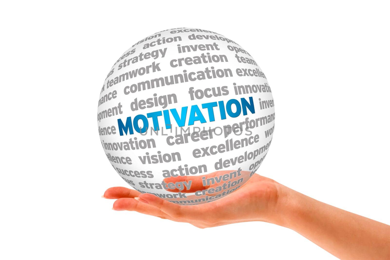 Hand holding a roung 3d Motivation Sphere.