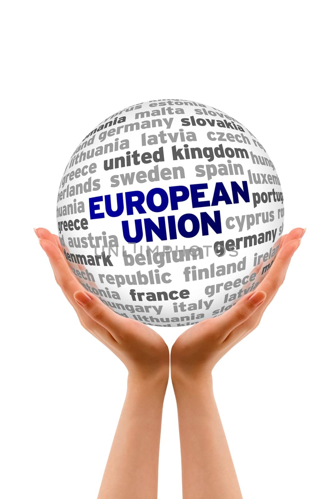 Hands holding a 3d European Union Word Sphere.