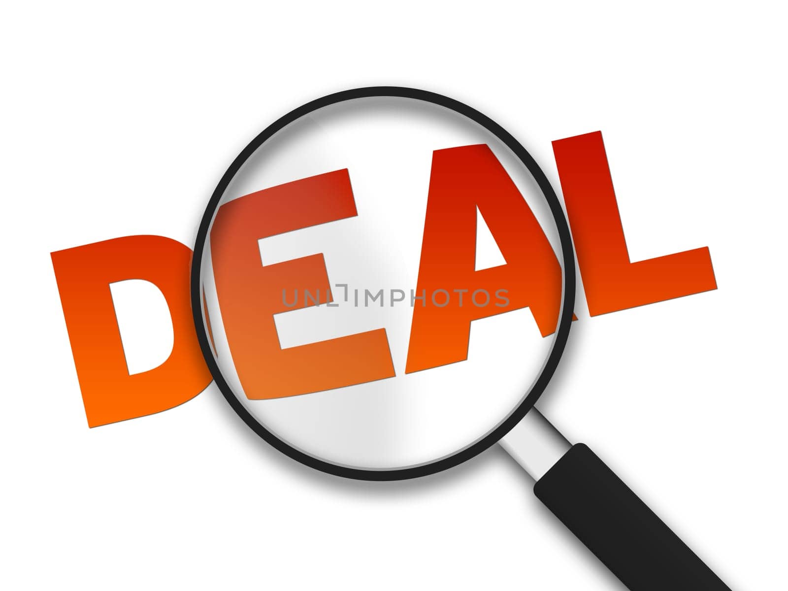 Magnifying Glass with the word deal on white background