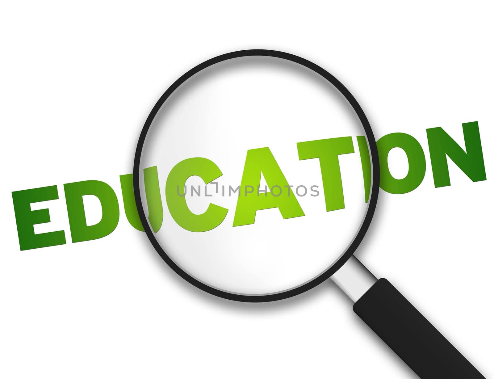 Magnifying Glass with the word education on white background.