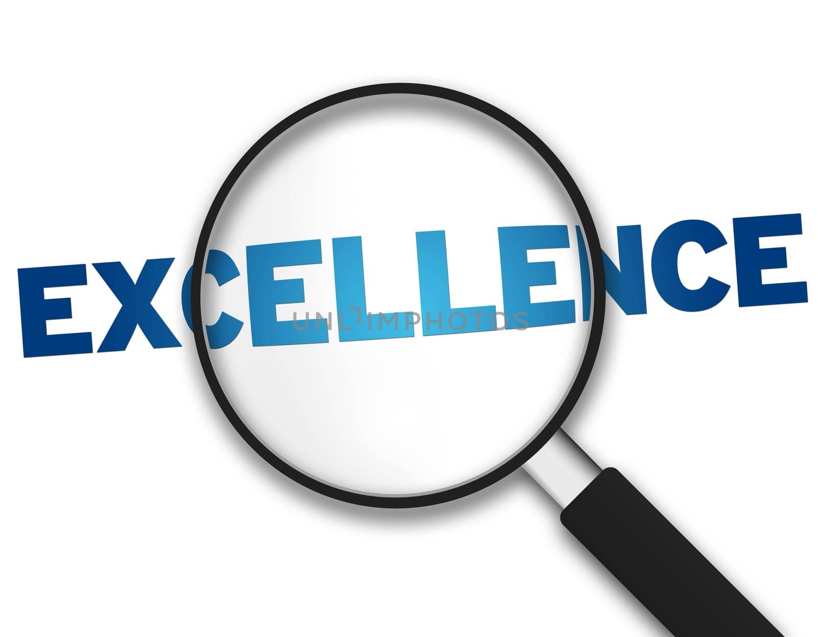Magnifying Glass with the word Excellence on white background.