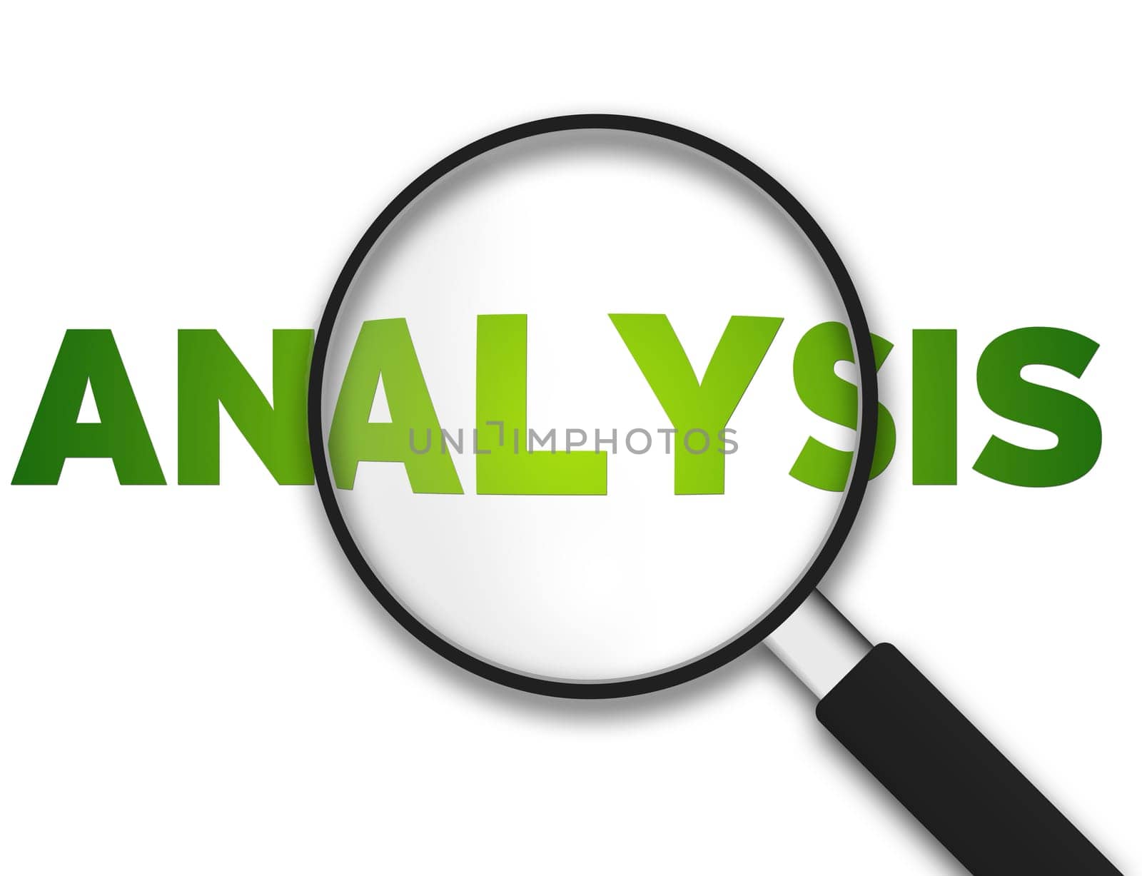 Magnifying Glass with the word Analysis on white background.