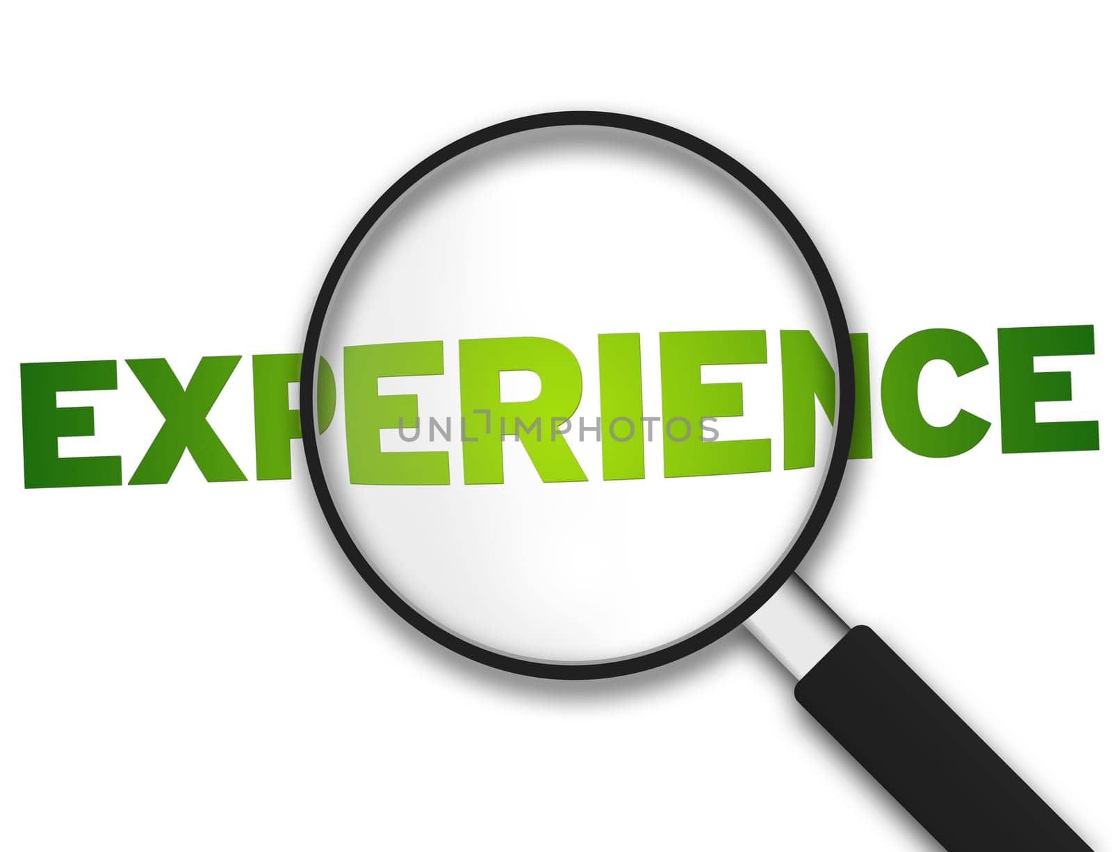 Magnifying Glass with the word experience on white background.