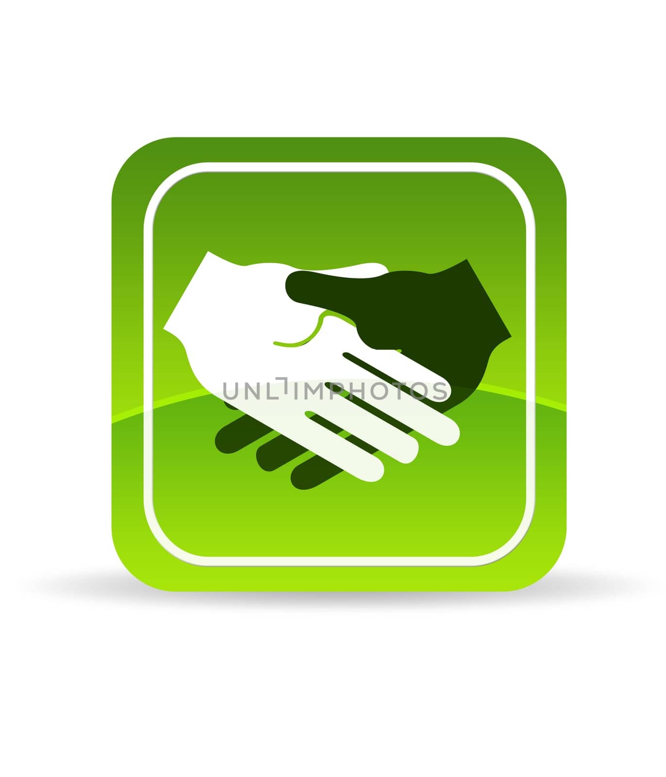 High resolution green hand shake icon on white background.
