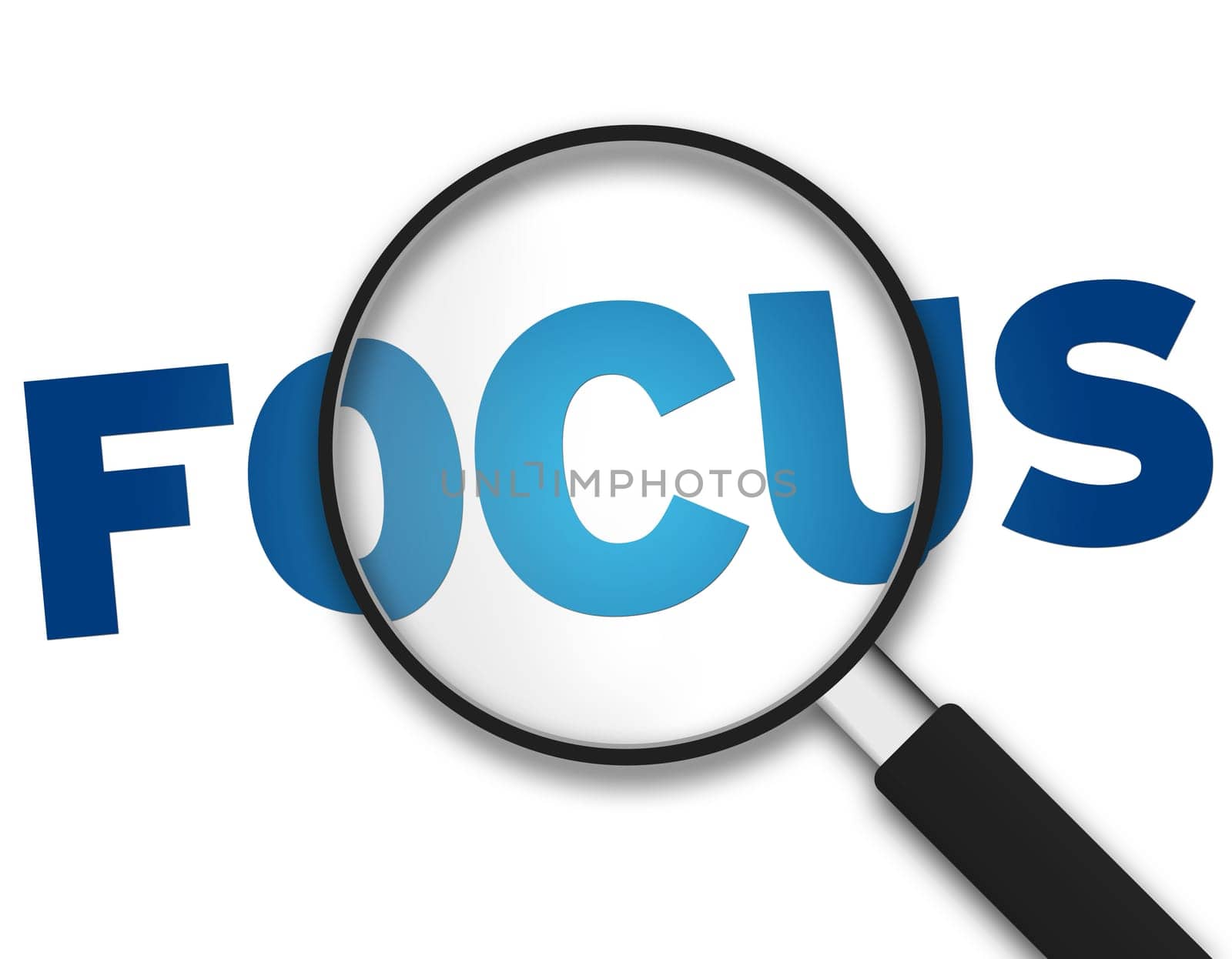 Magnifying Glass with the word Focus on white background.
